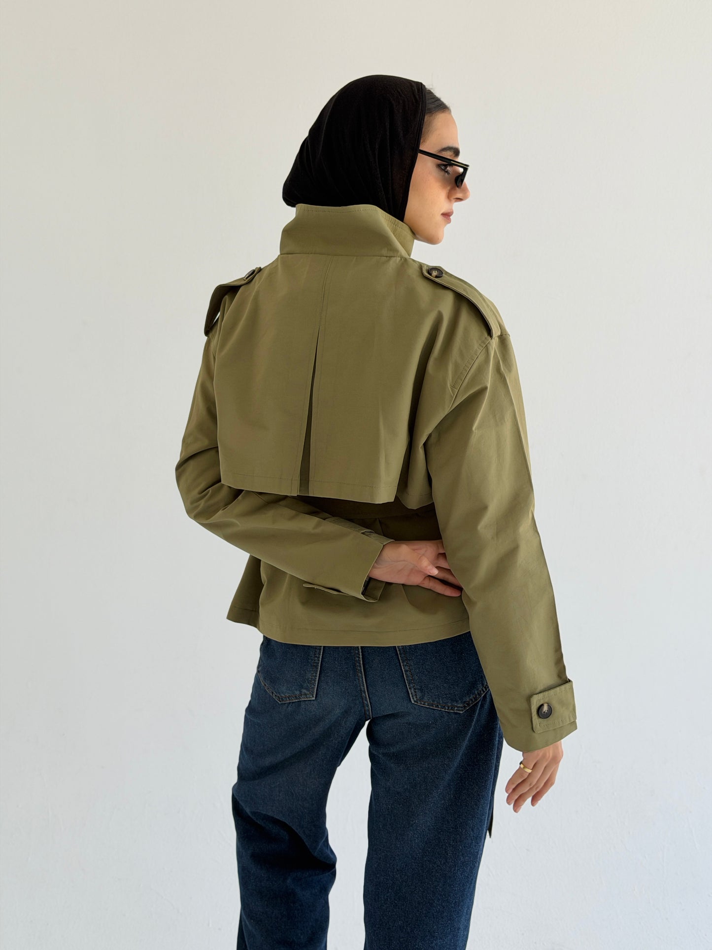 Stand Collar Jacket In Olive