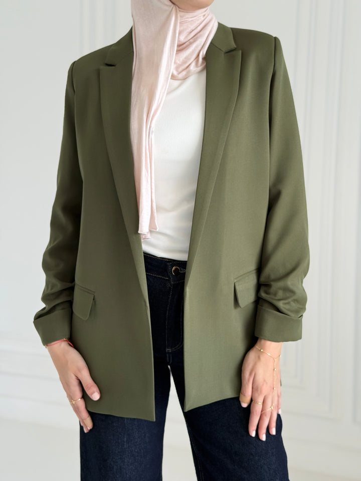 Ruffles Blazer In Olive