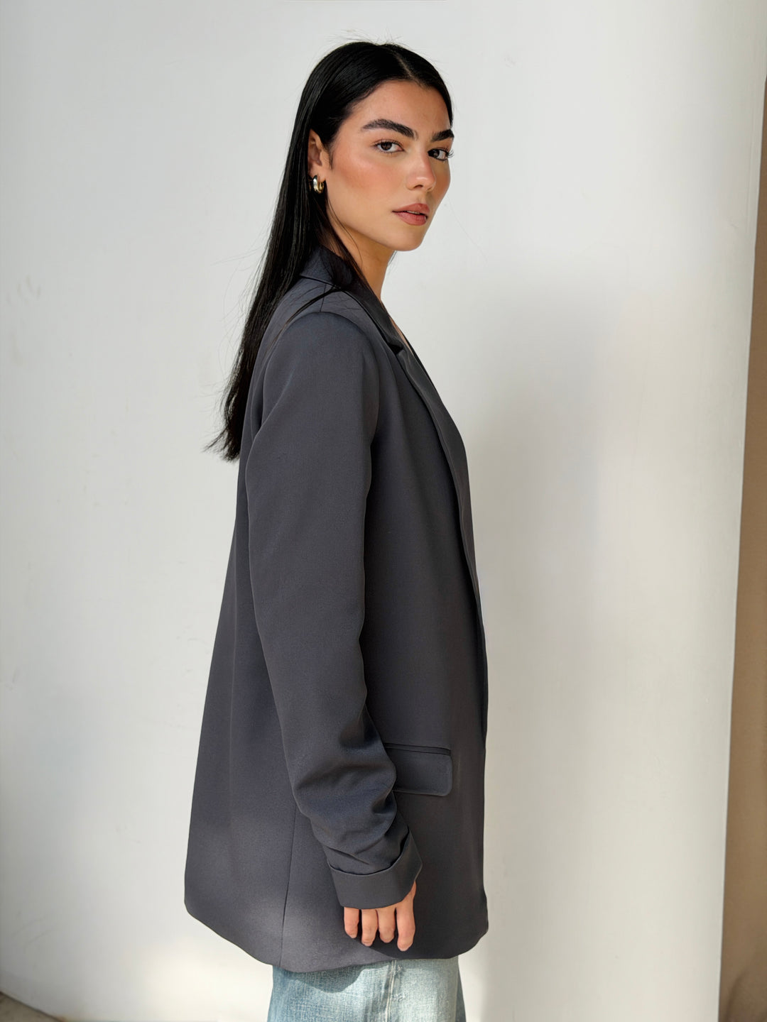 Ruffled Blazer in Gray