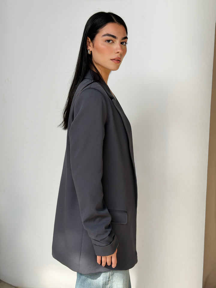 Ruffled Blazer in Gray