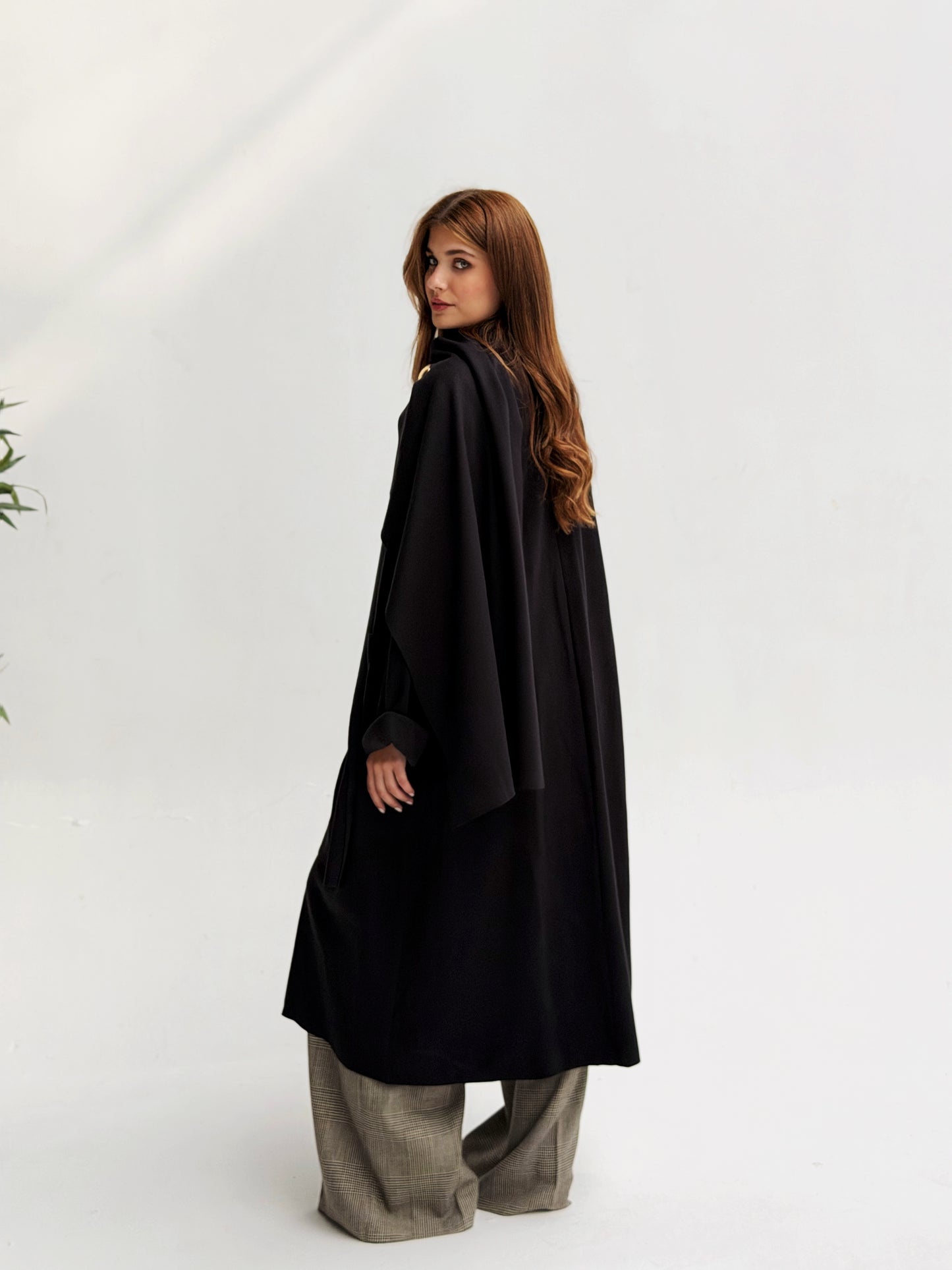 Oversize Wool Cardigan with Scarf In Black