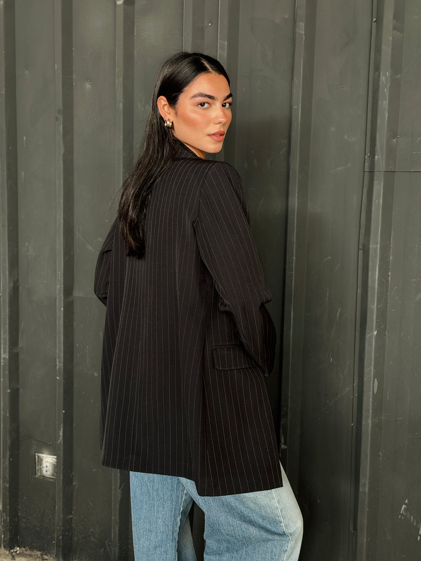 Striped Relaxed Fit blazer In Black