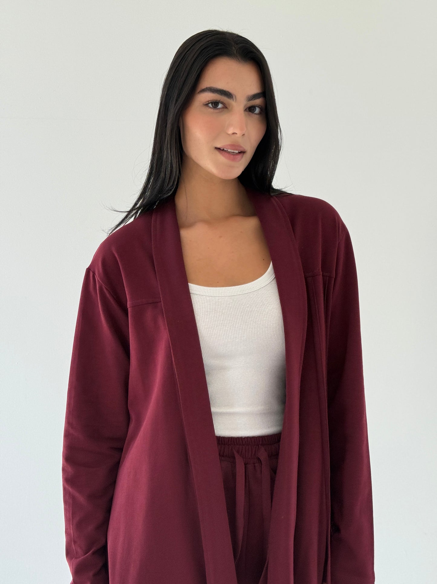 Ribbon cardigan in burgundy