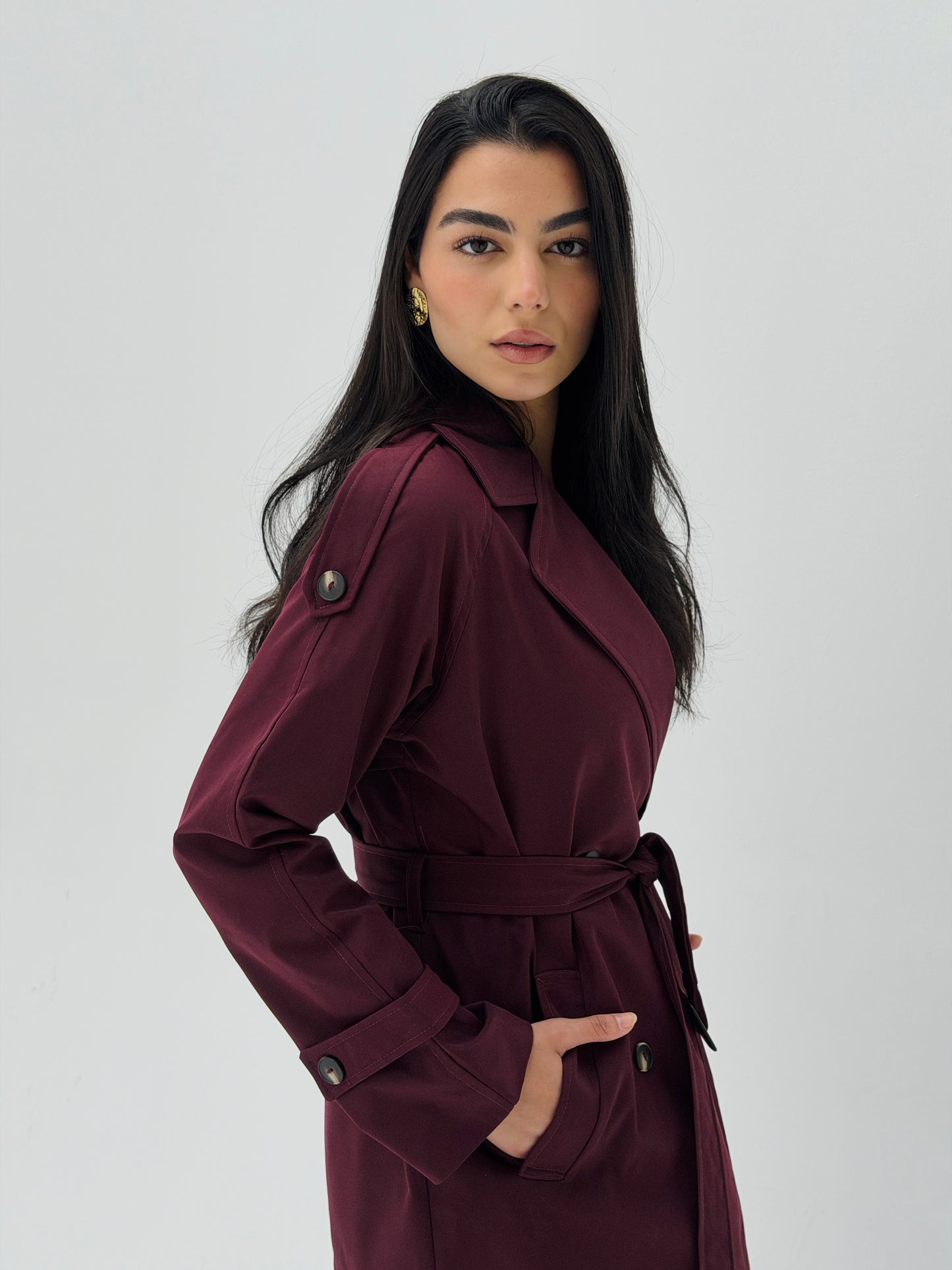 Mini Trench Coat In Burgundy