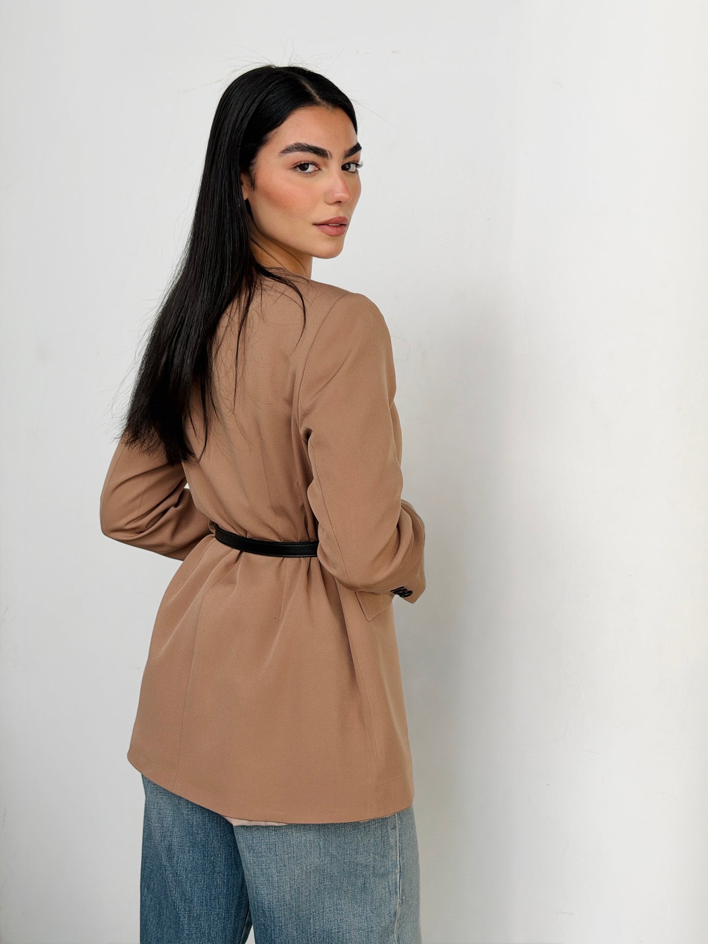 Belted Tailored Blazer in cafe