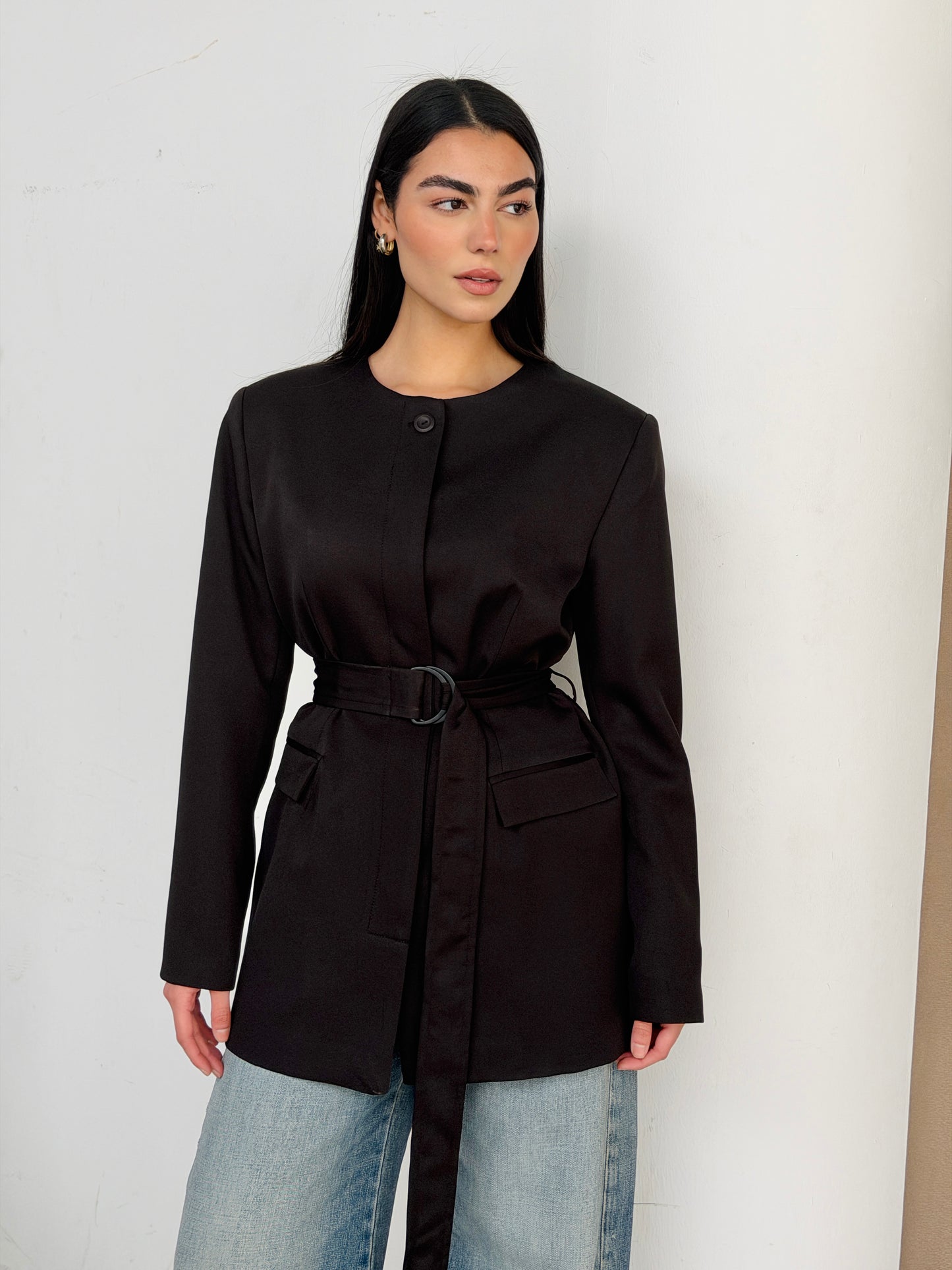 Belted Tailored Blazer in black