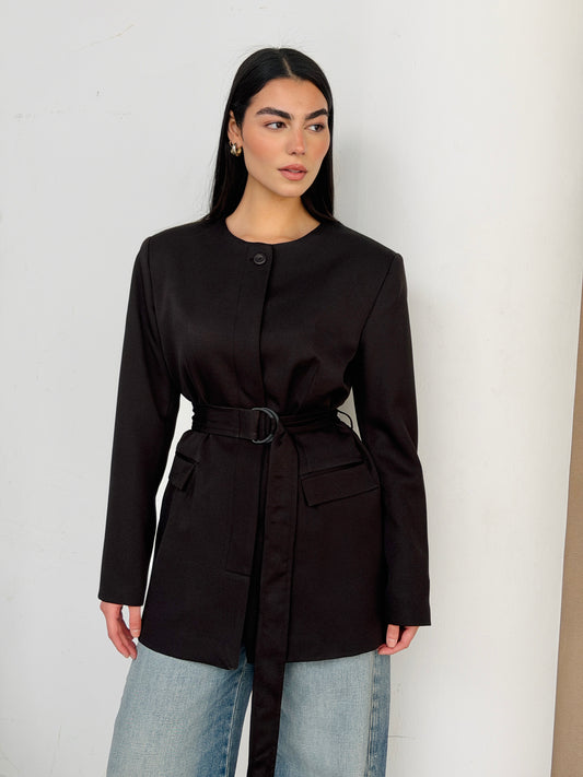 Belted Tailored Blazer in black