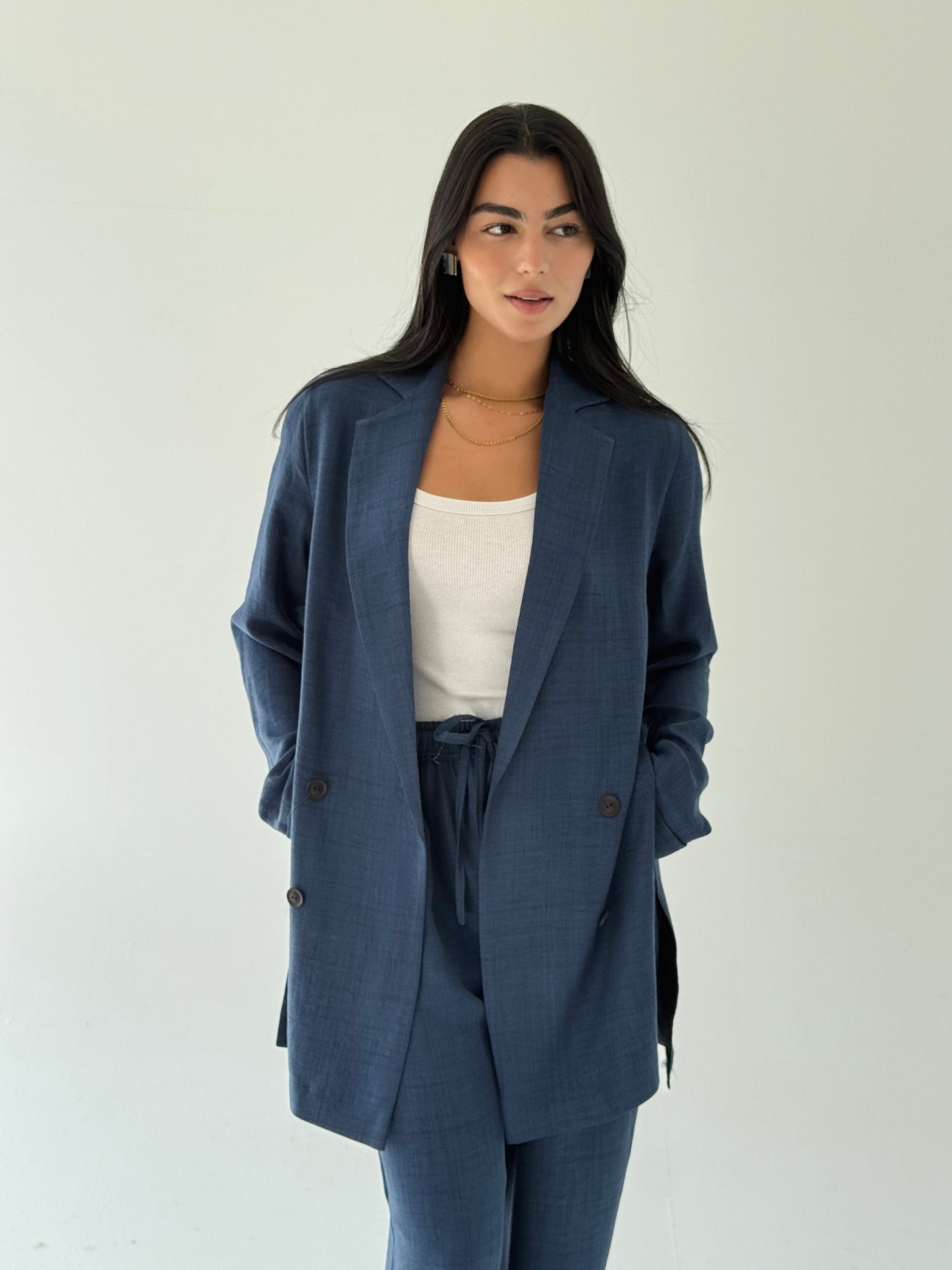 Effortlessly linen set in navy blue