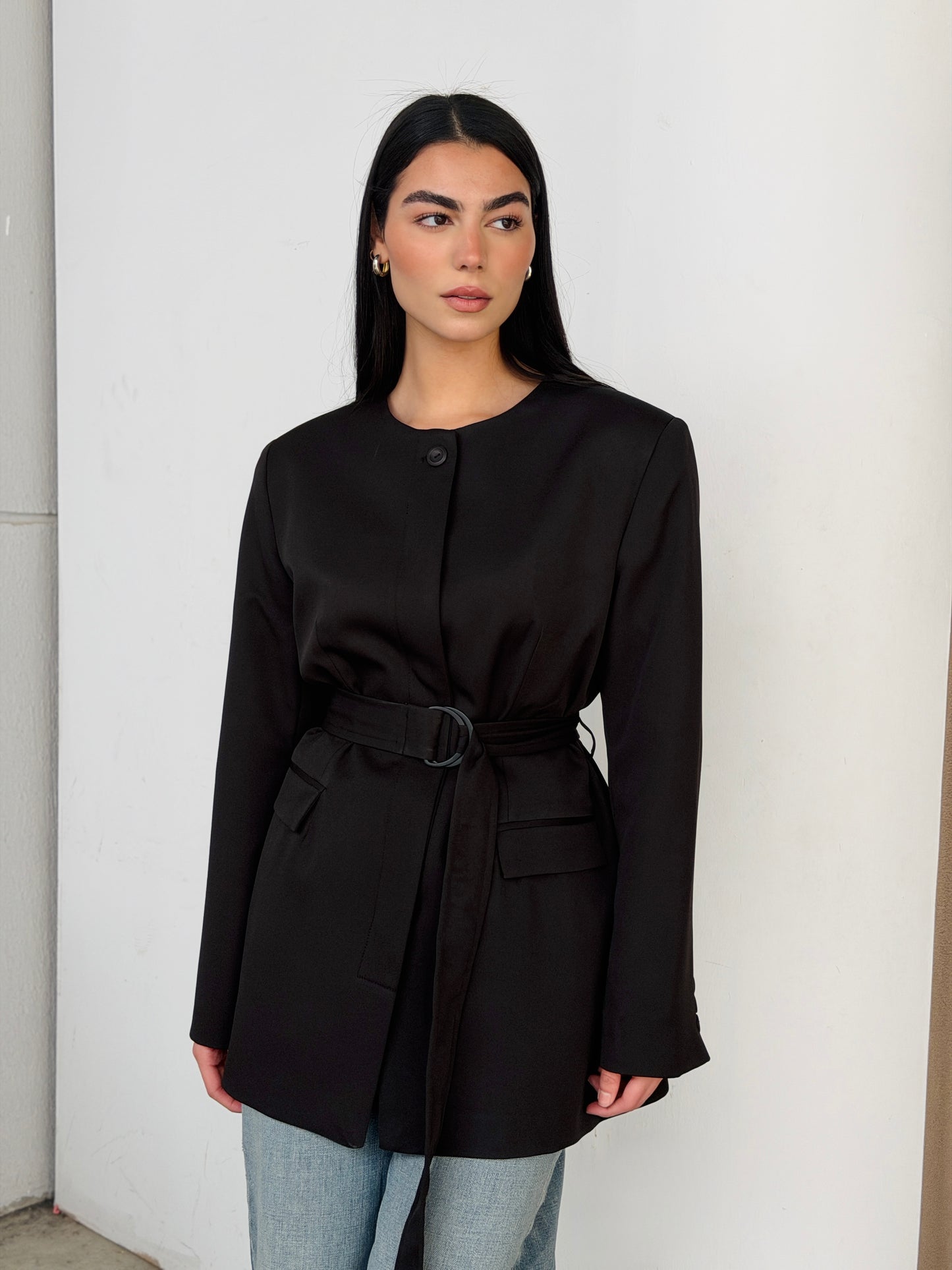 Belted Tailored Blazer in black
