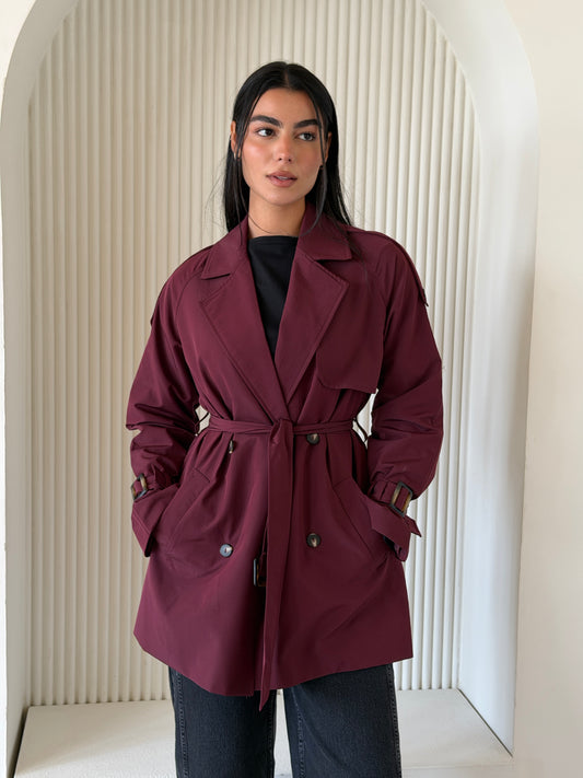 Mini Trench Coat In Burgundy