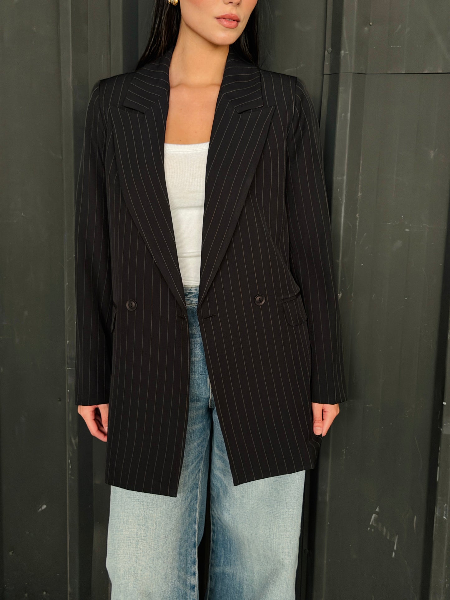 Striped Relaxed Fit blazer In Black