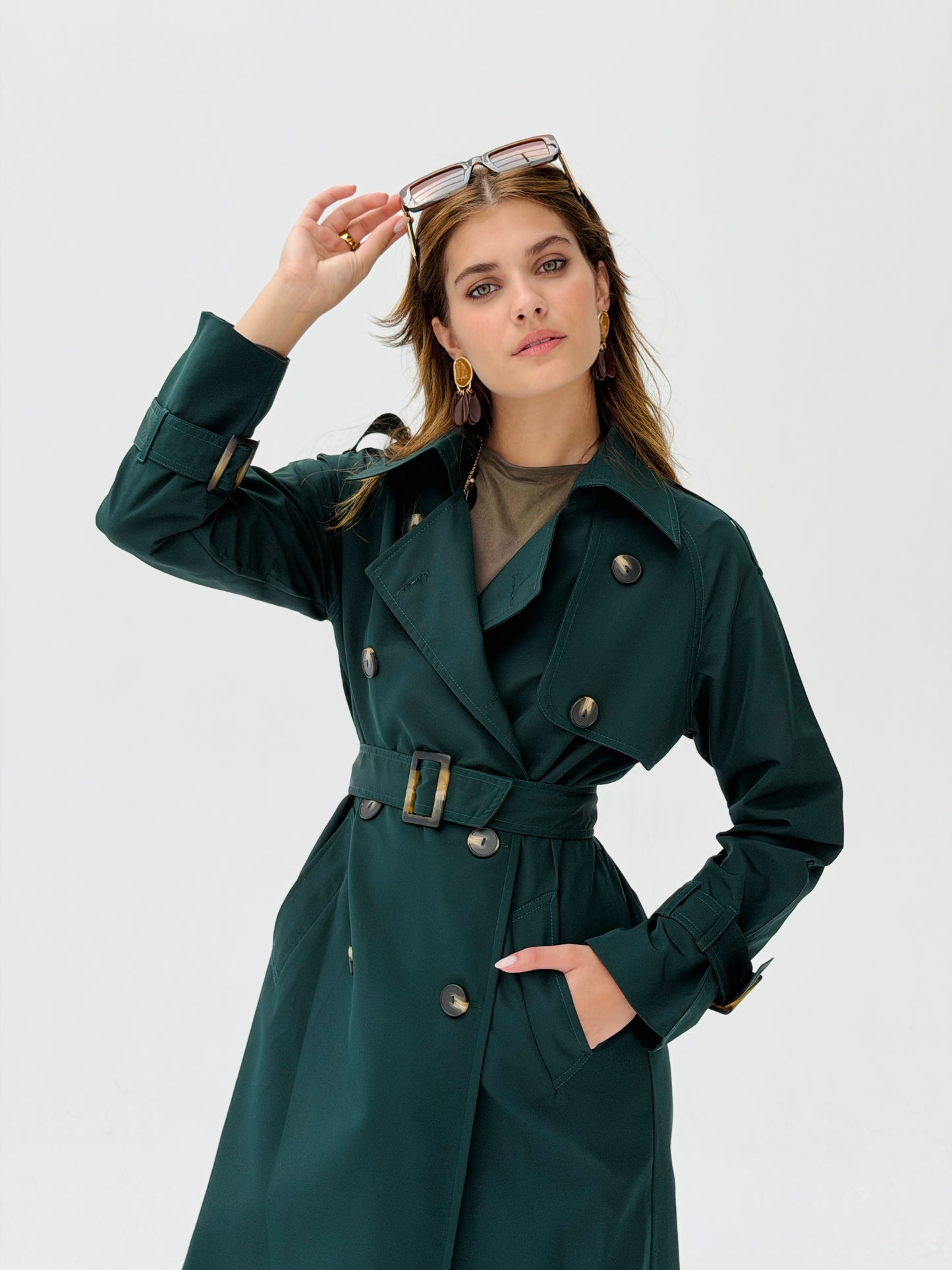 Statement Trench Coat In Deep Teal
