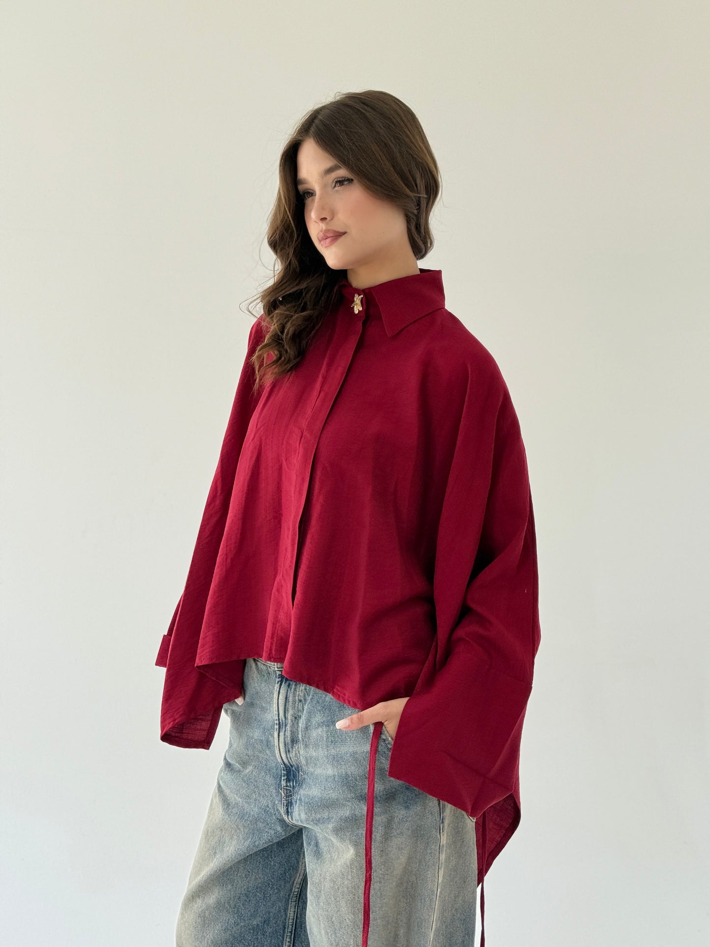 The Oversized Linen Shirt in Red