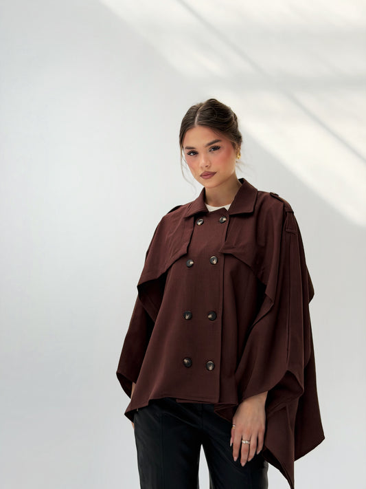 Trench cape in chocolate Brown