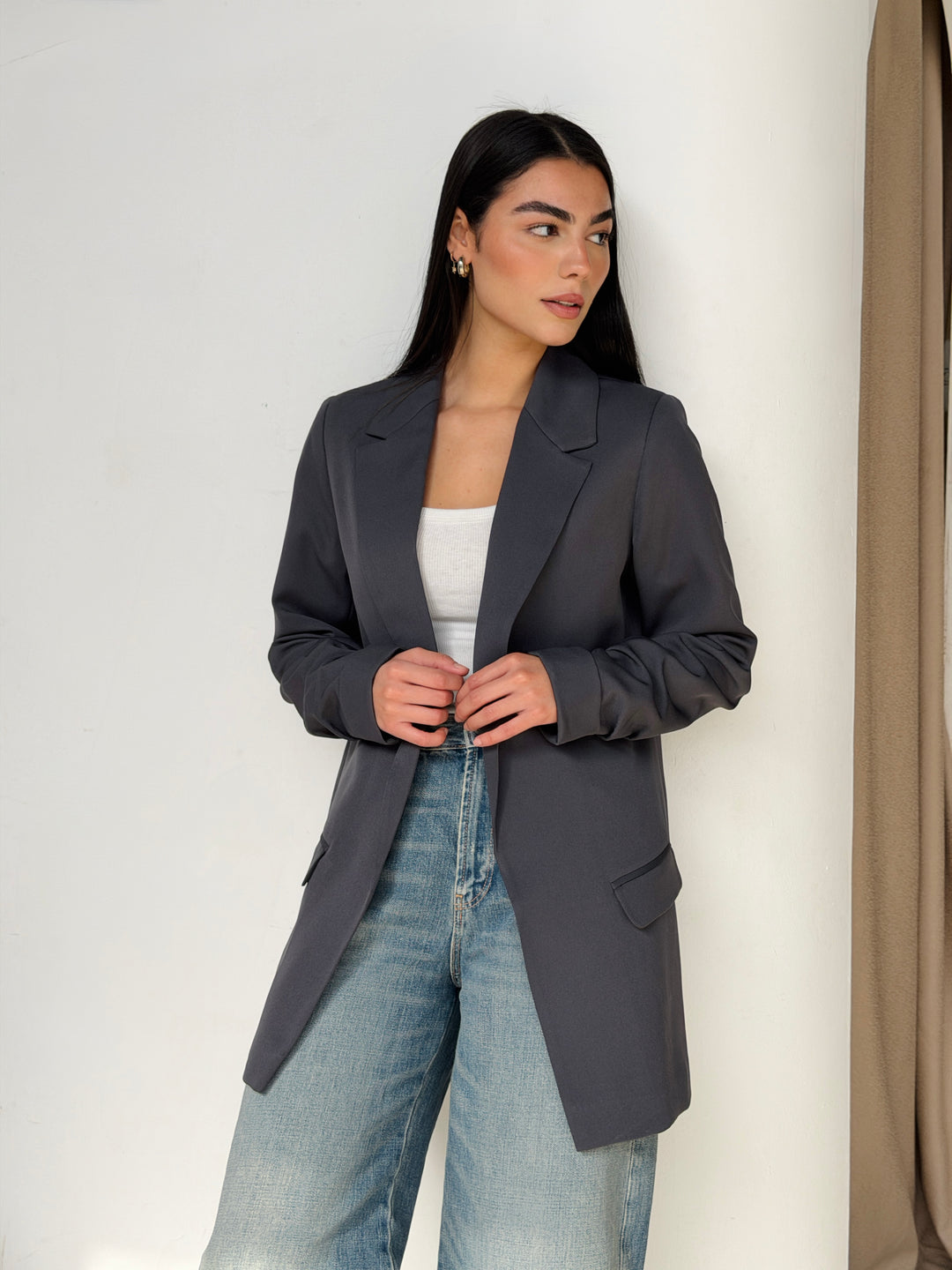 Ruffled Blazer in Gray