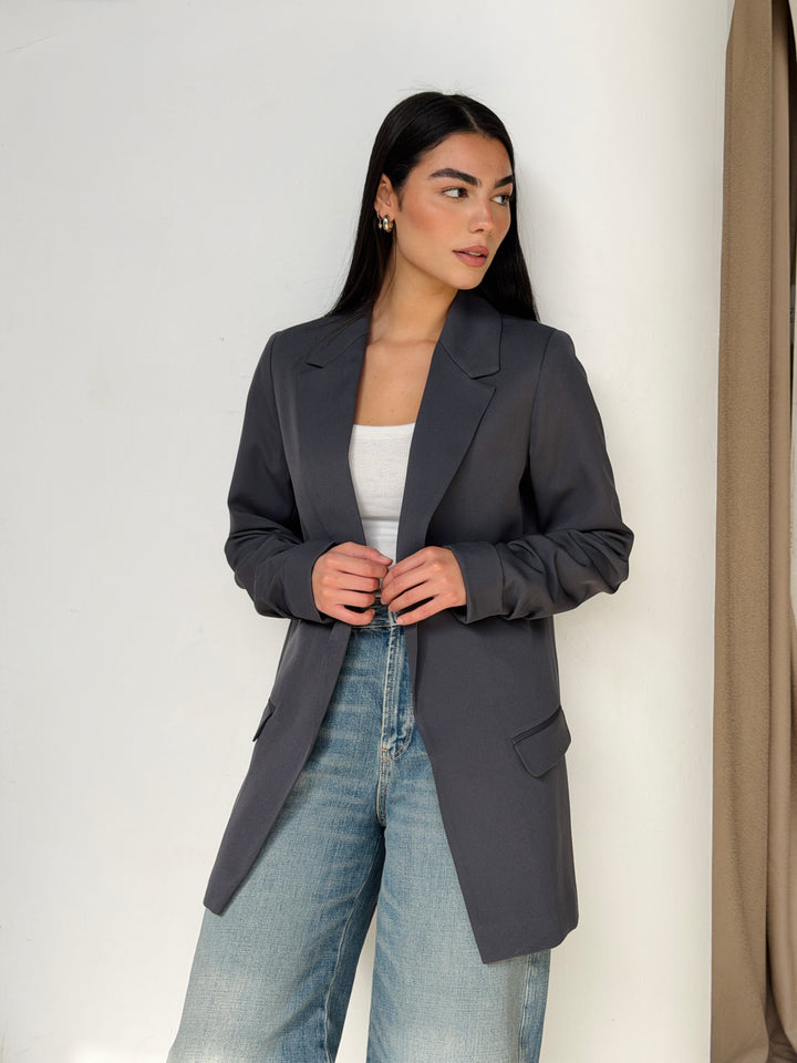 Ruffled Blazer in Gray