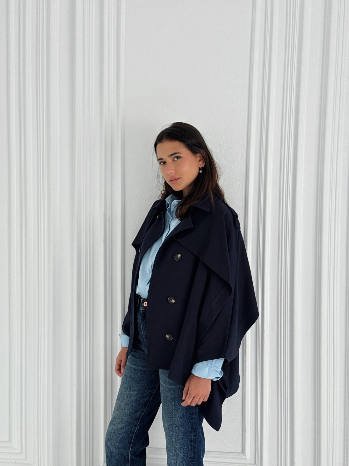 Tranch Cape In Navy Blue
