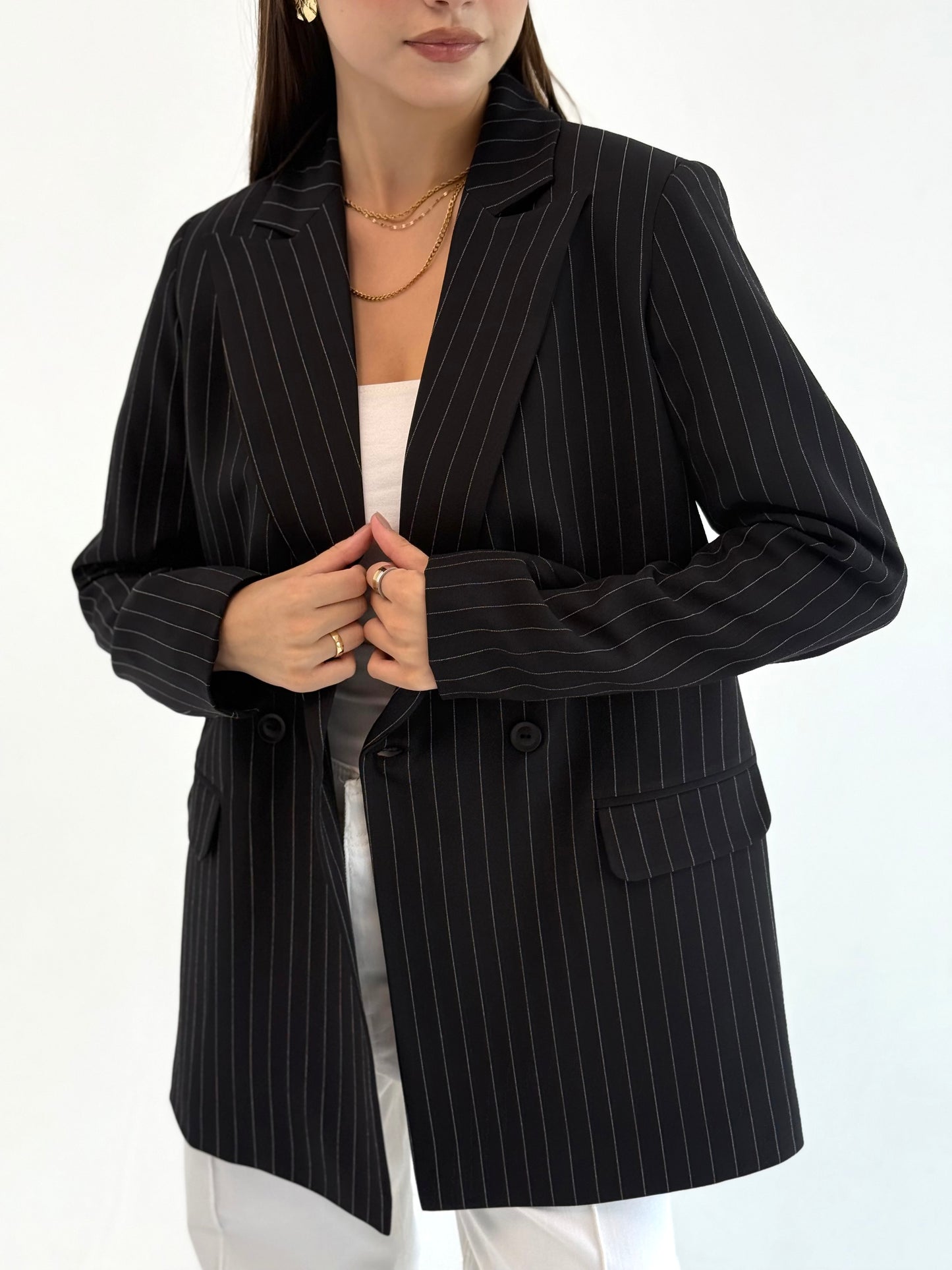 Striped Relaxed Fit blazer In Black