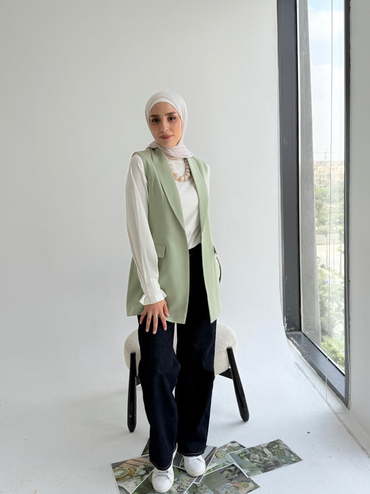 Shawl collar tailored vest In Matcha