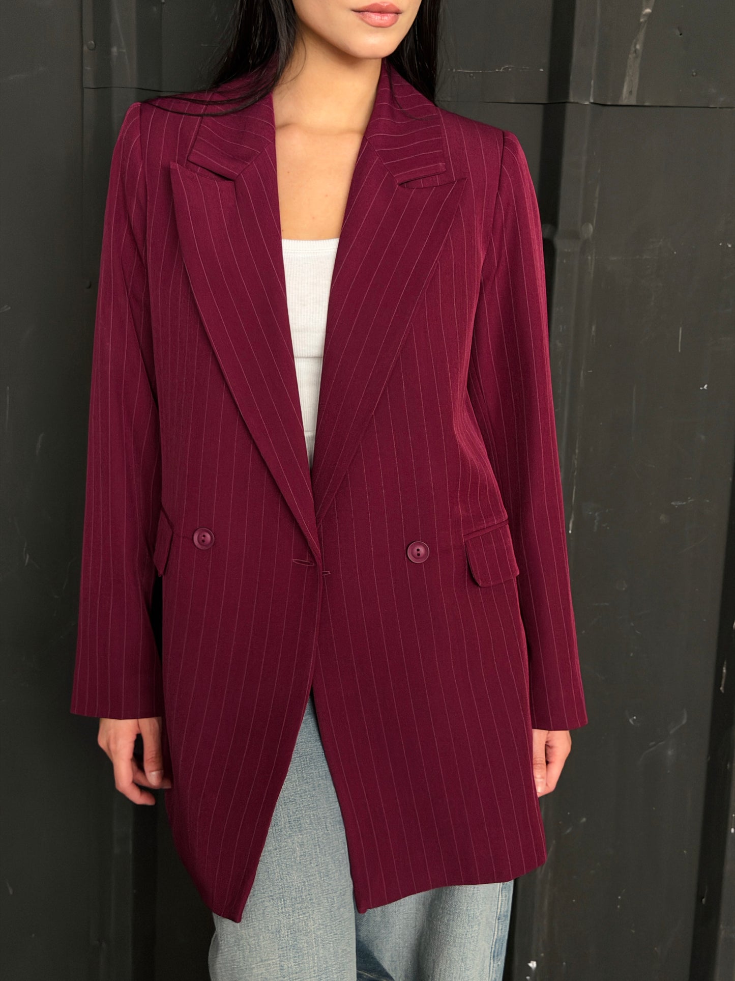Striped Relaxed Fit blazer In burgundy