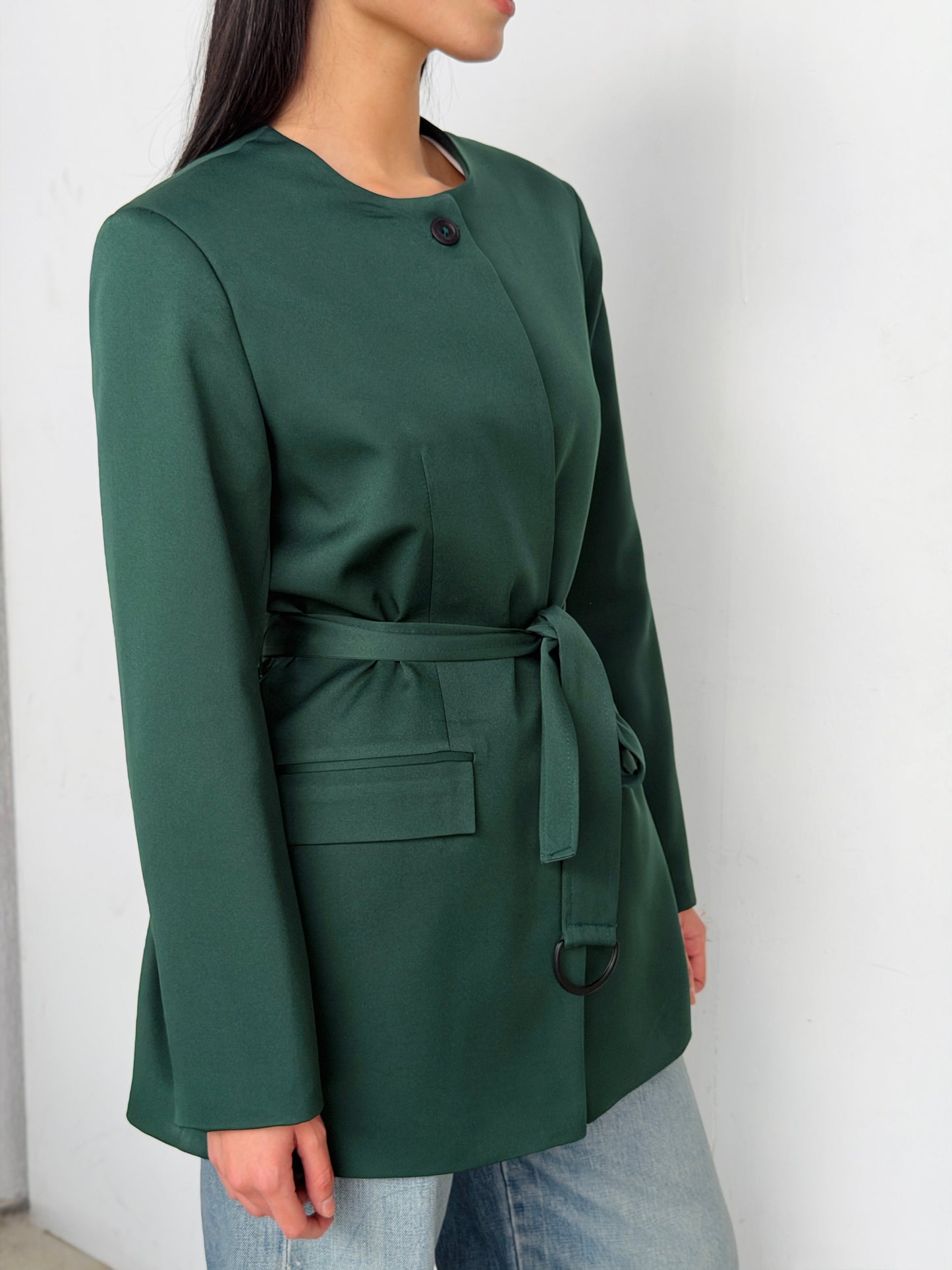 Belted Tailored Blazer in Dark Green
