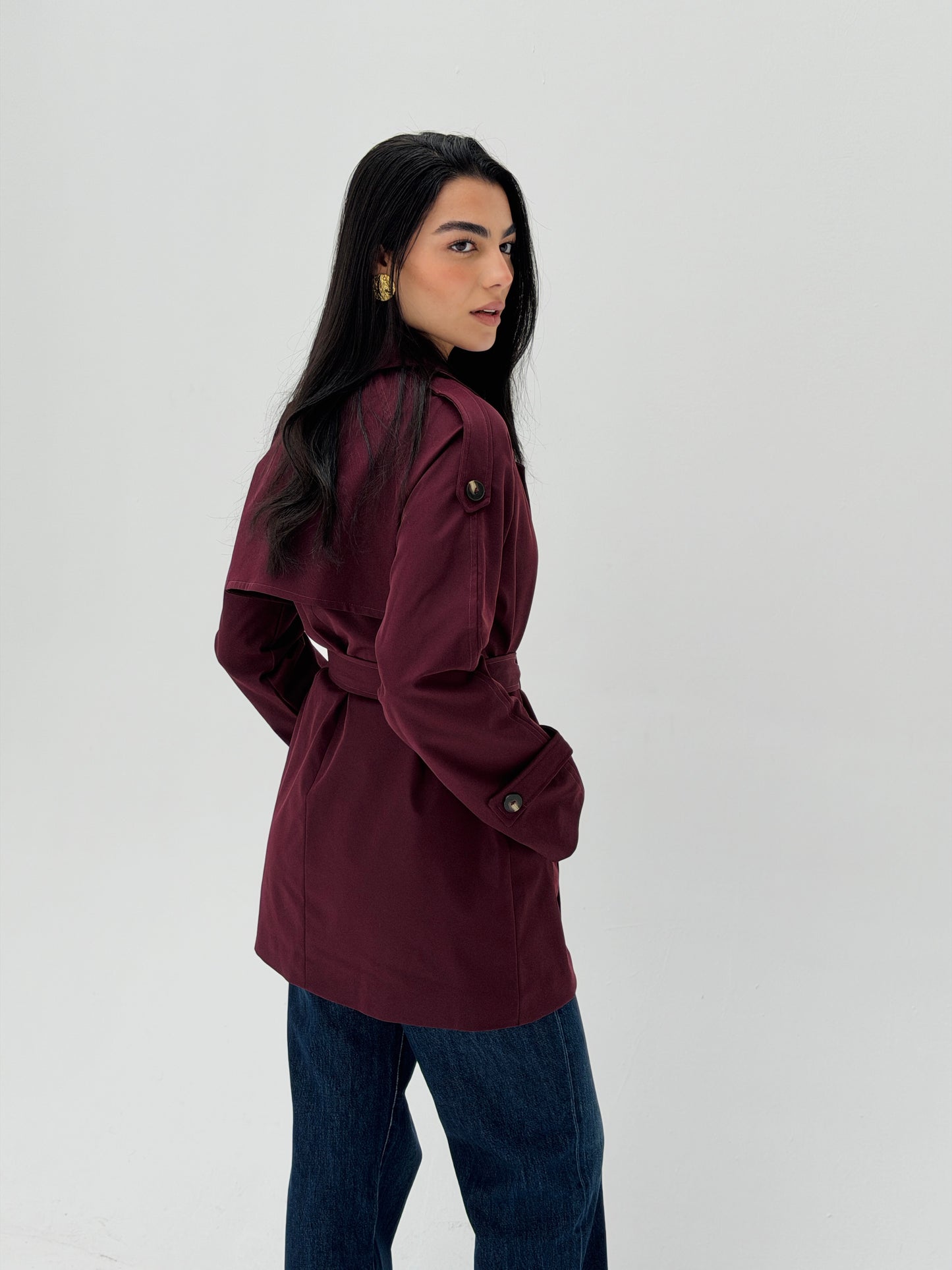 Mini Trench Coat In Burgundy