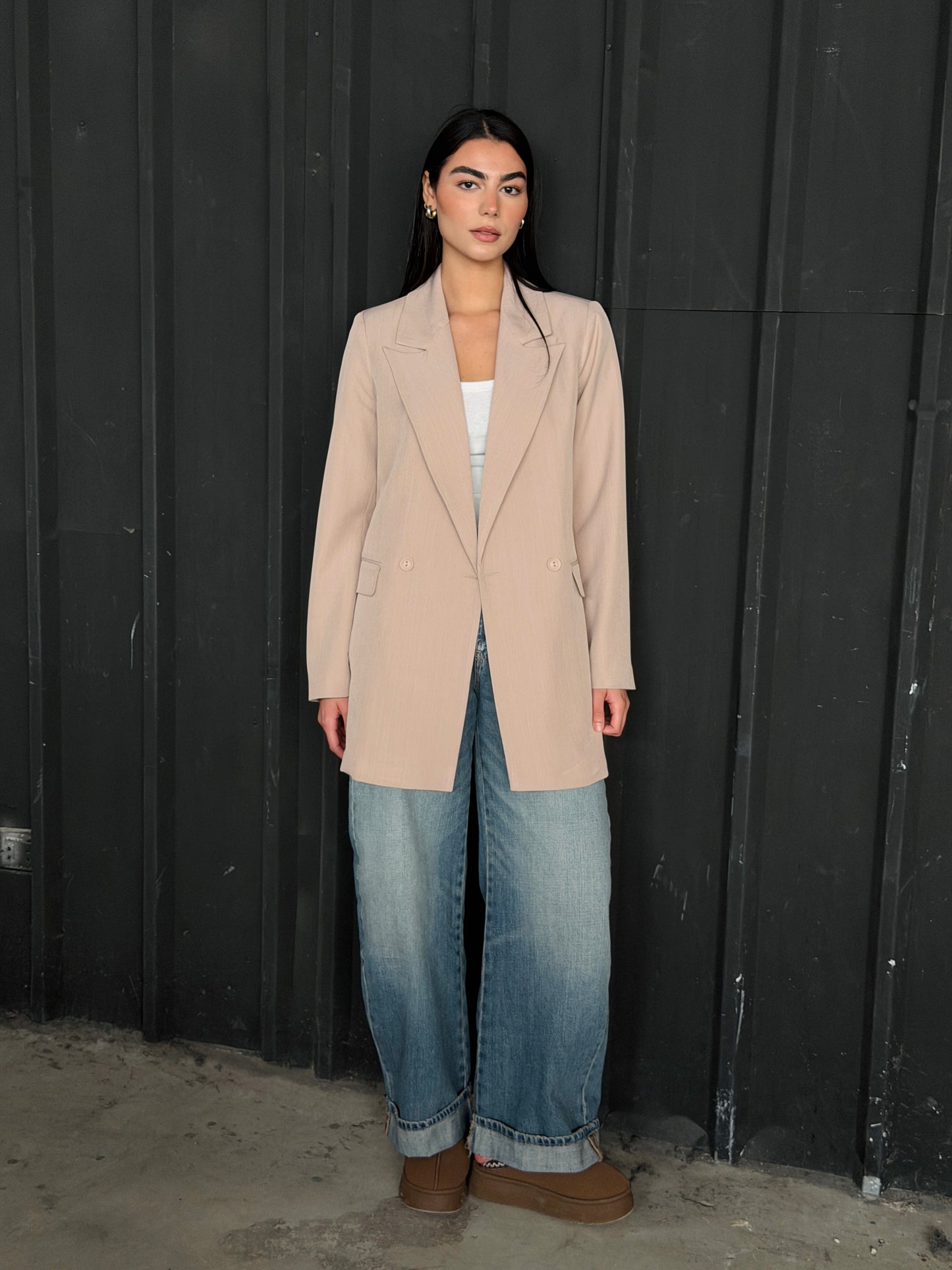 Striped Relaxed Fit blazer In beige