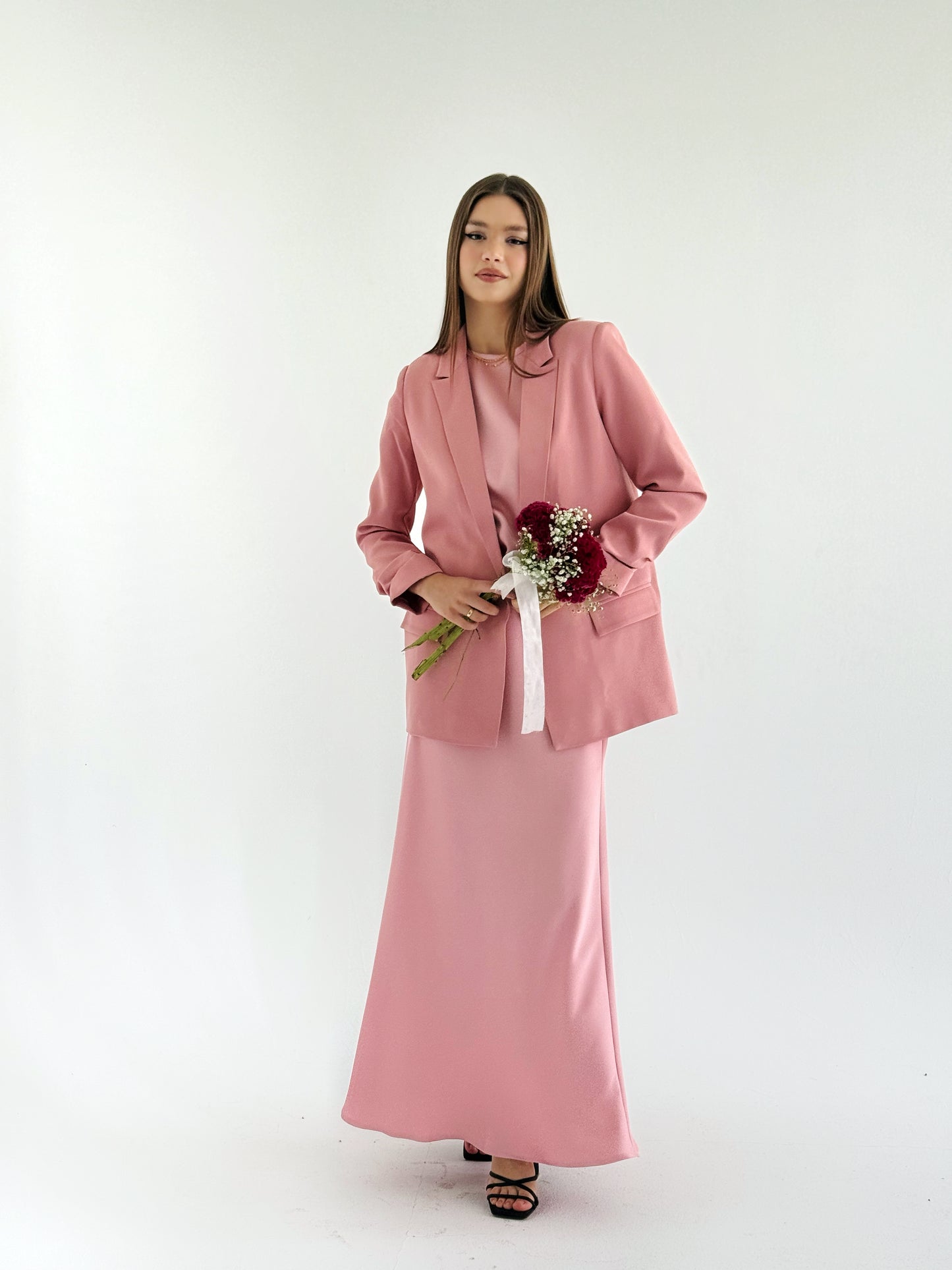 Satin Sleeveless Top & A-Line Skirt Set in pink