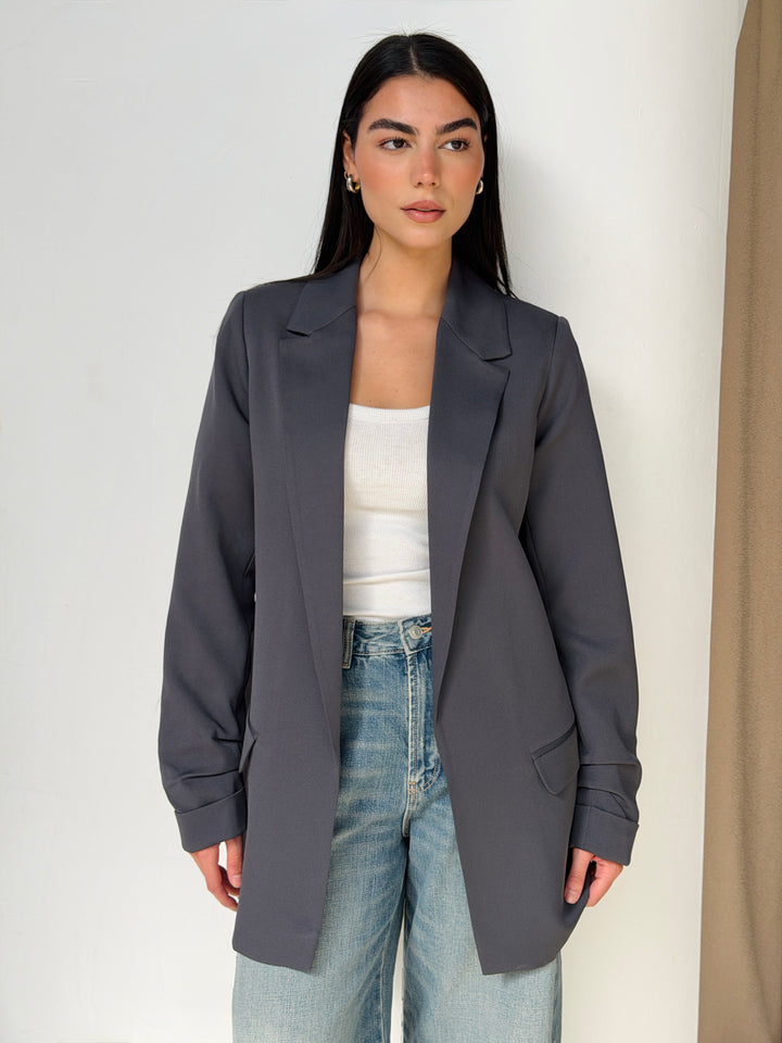 Ruffled Blazer in Gray