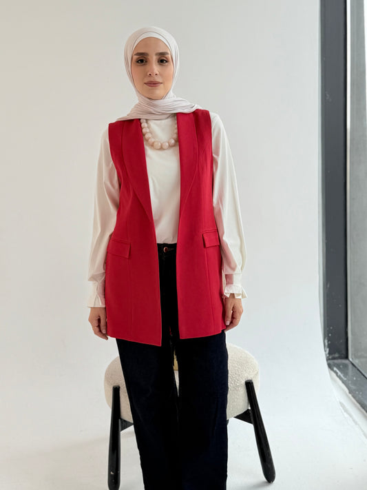Shawl collar tailored vest I red
