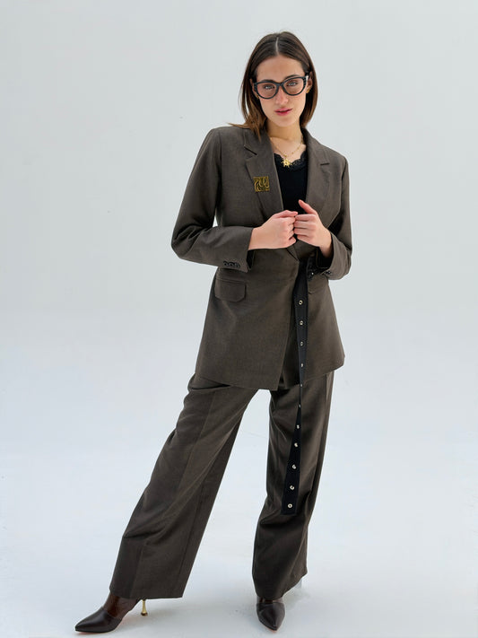 Belted suit in brown