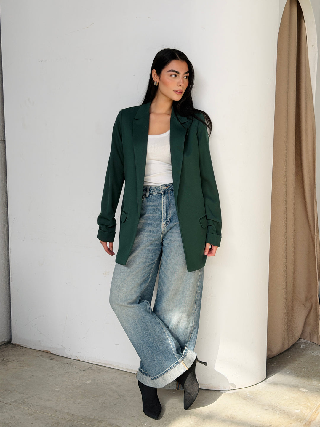 Ruffles Blazer In Dark Green