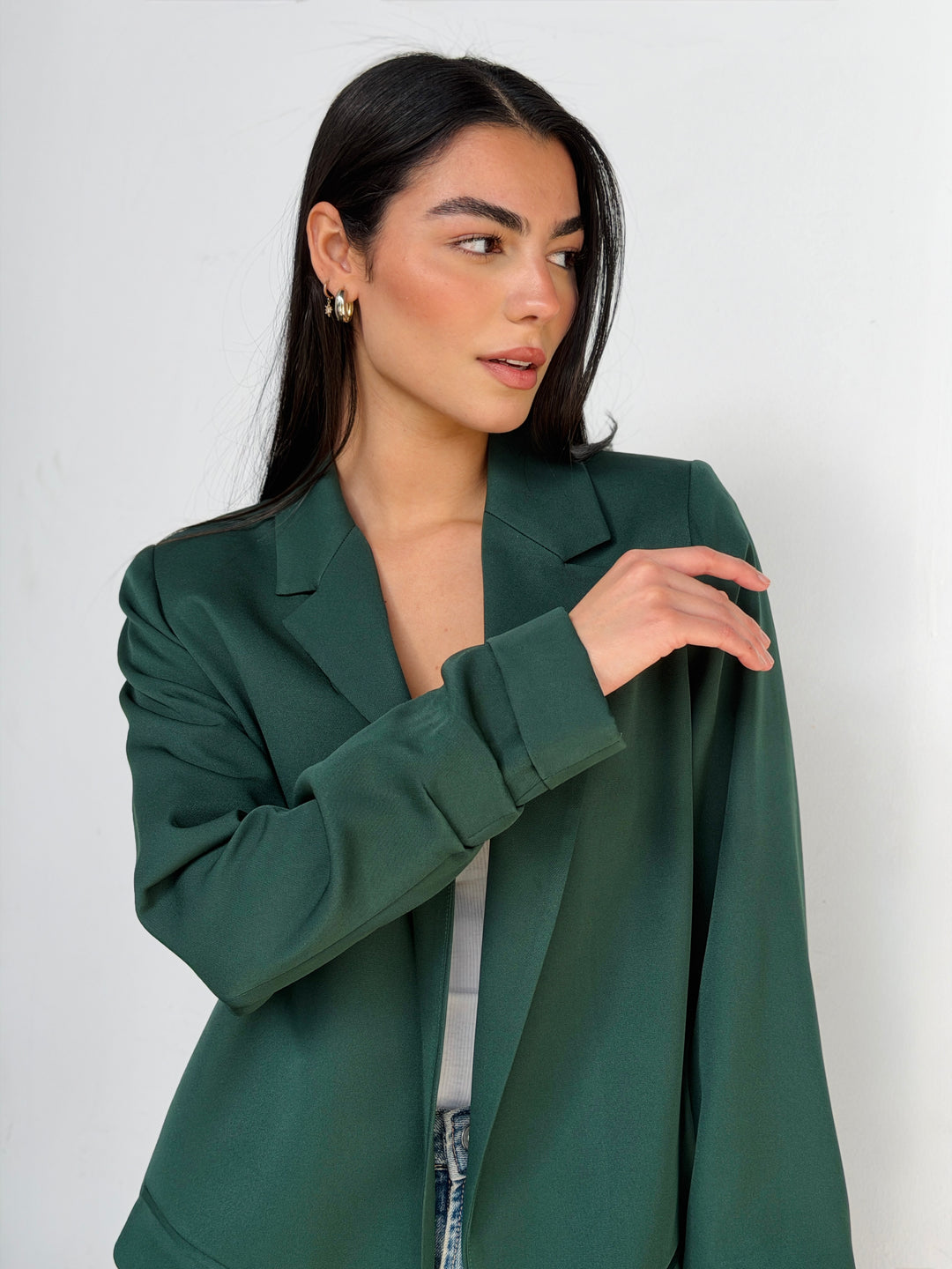 Ruffles Blazer In Dark Green