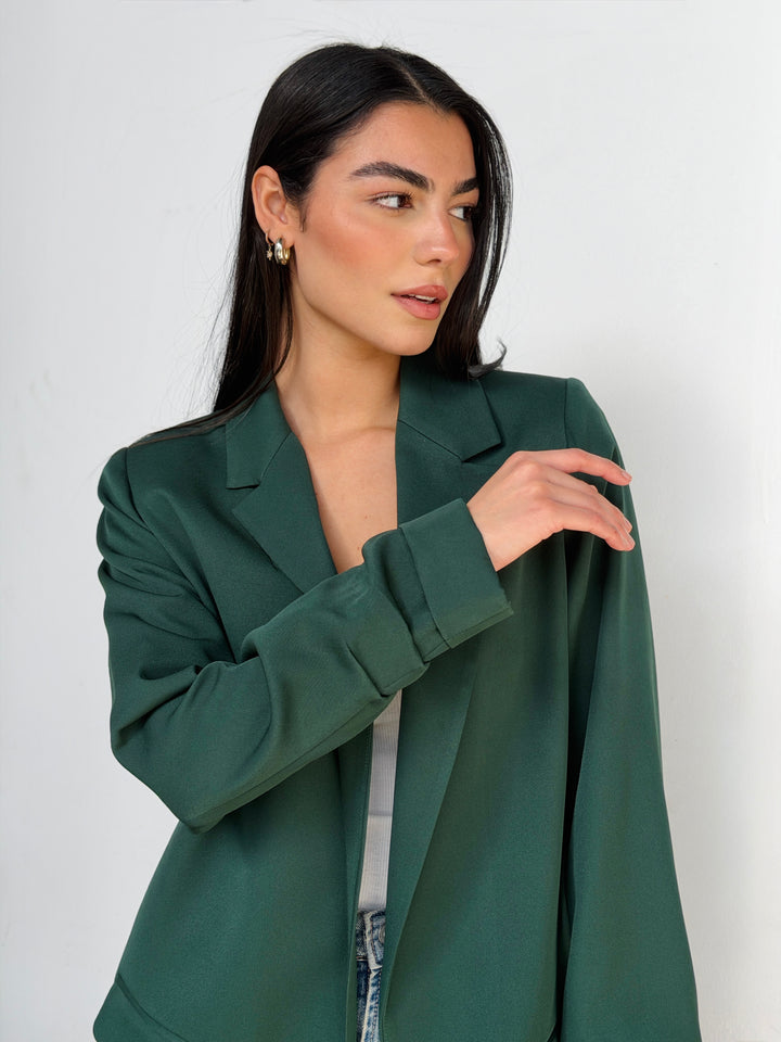 Ruffles Blazer In Dark Green