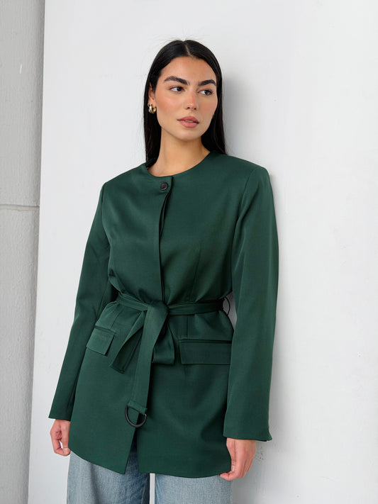 Belted Tailored Blazer in Dark Green