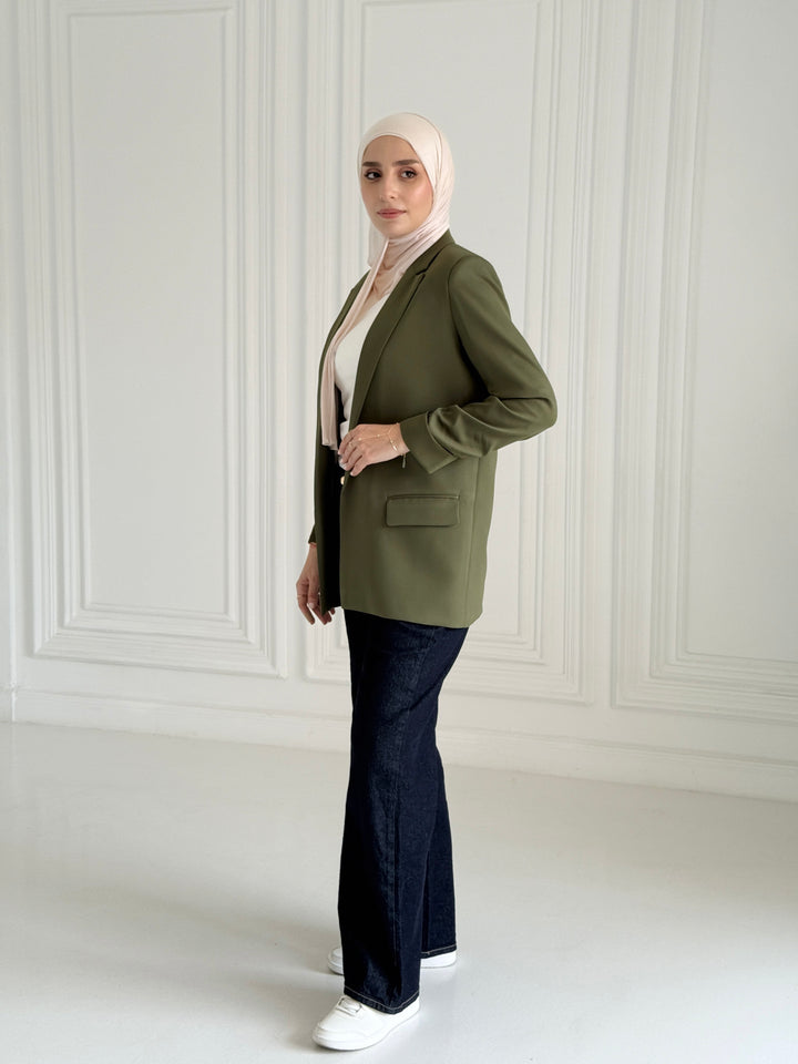 Ruffles Blazer In Olive