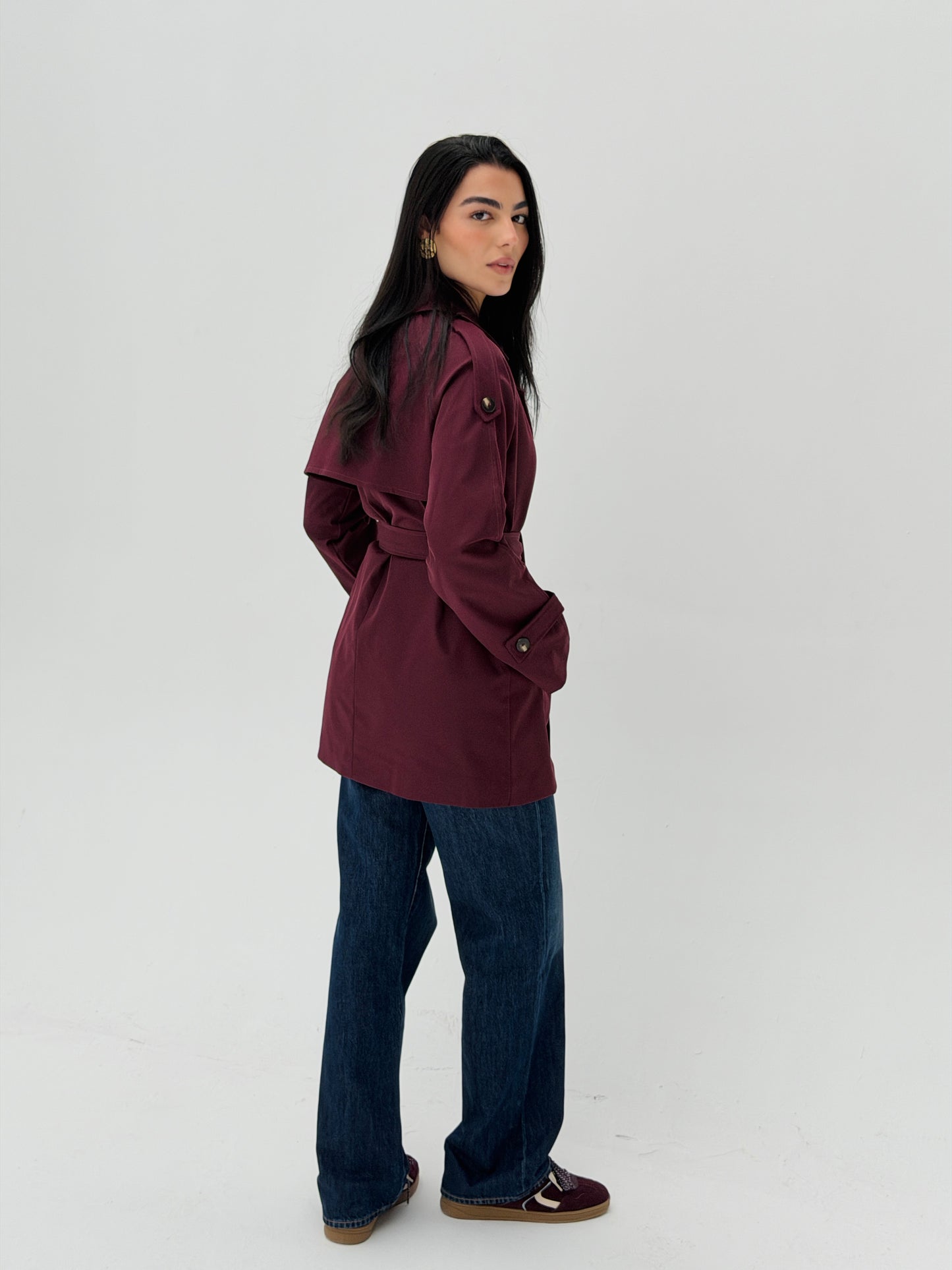 Mini Trench Coat In Burgundy