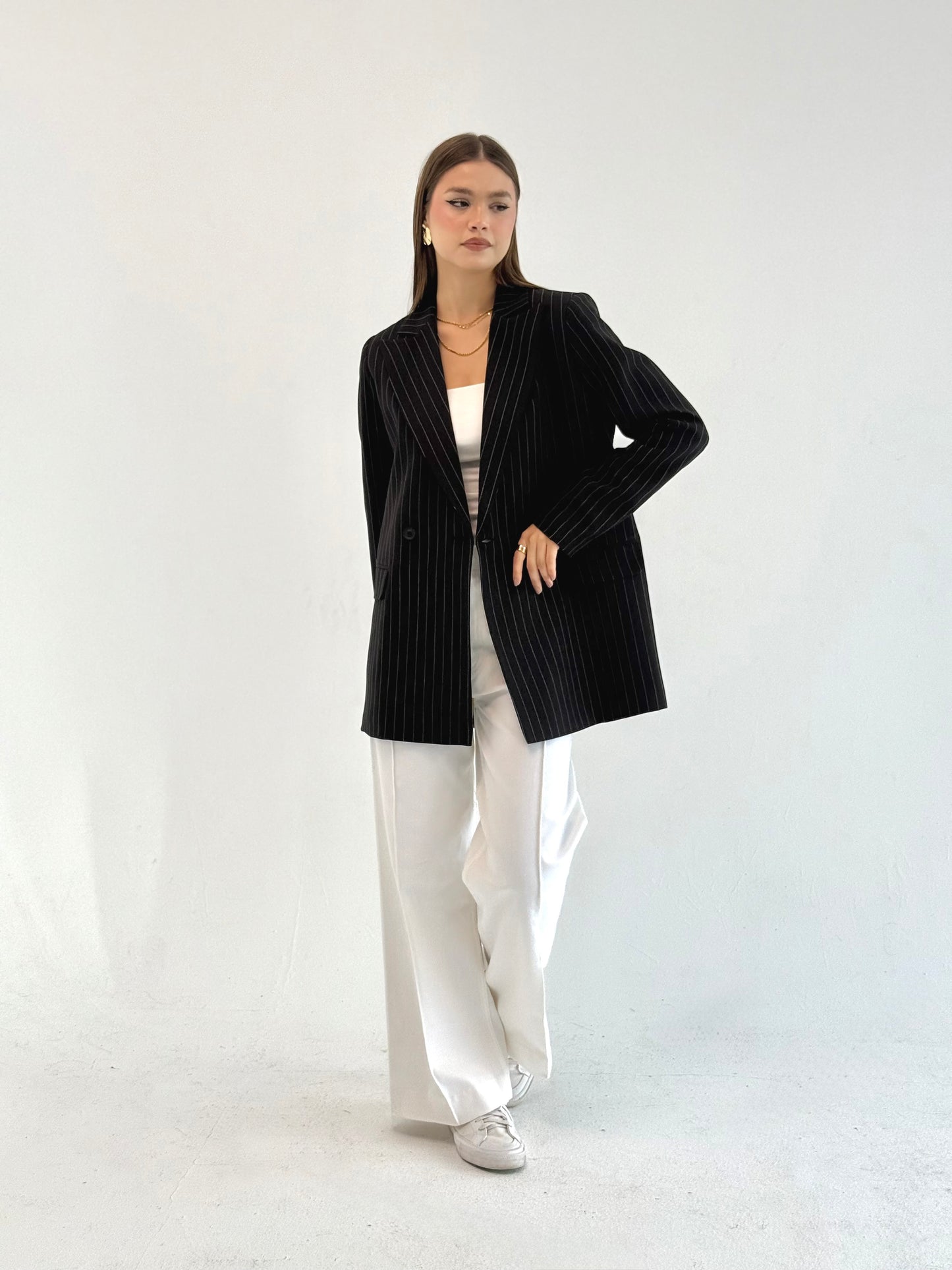 Striped Relaxed Fit blazer In Black