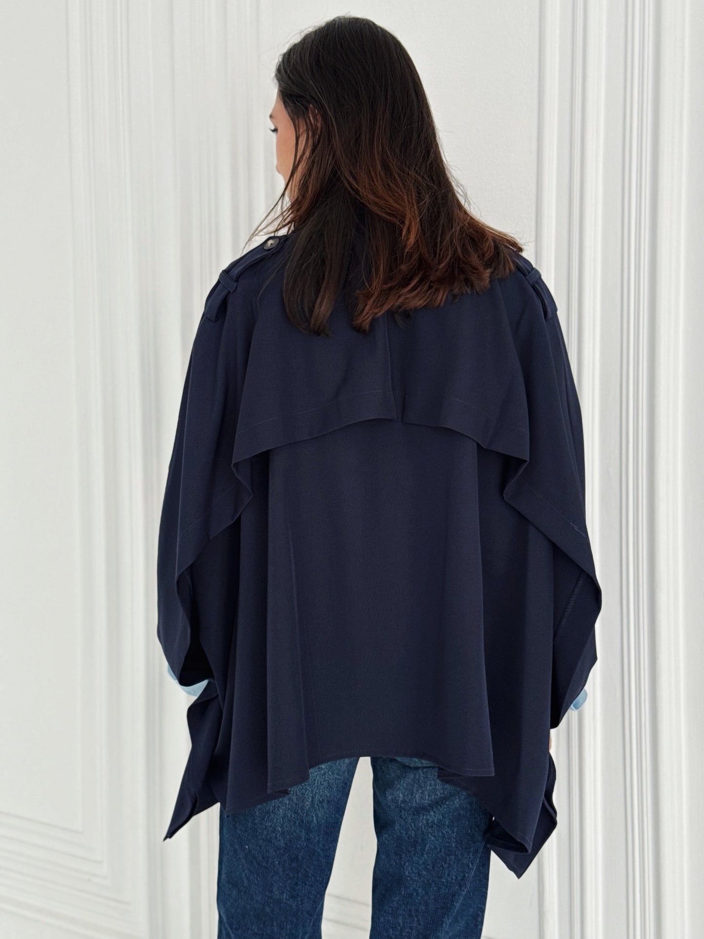 Tranch Cape In Navy Blue