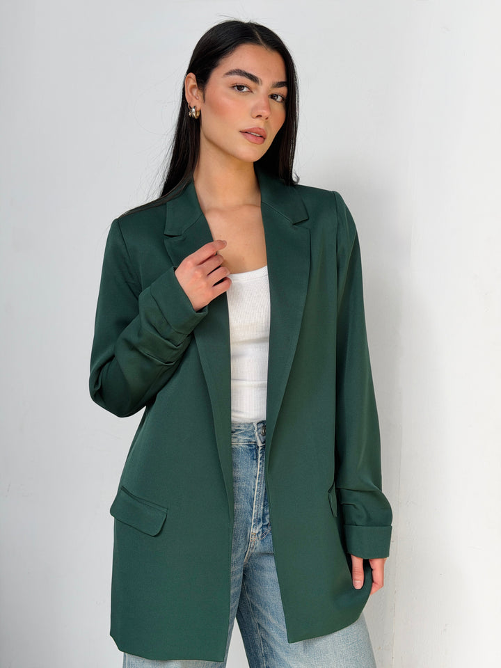 Ruffles Blazer In Dark Green
