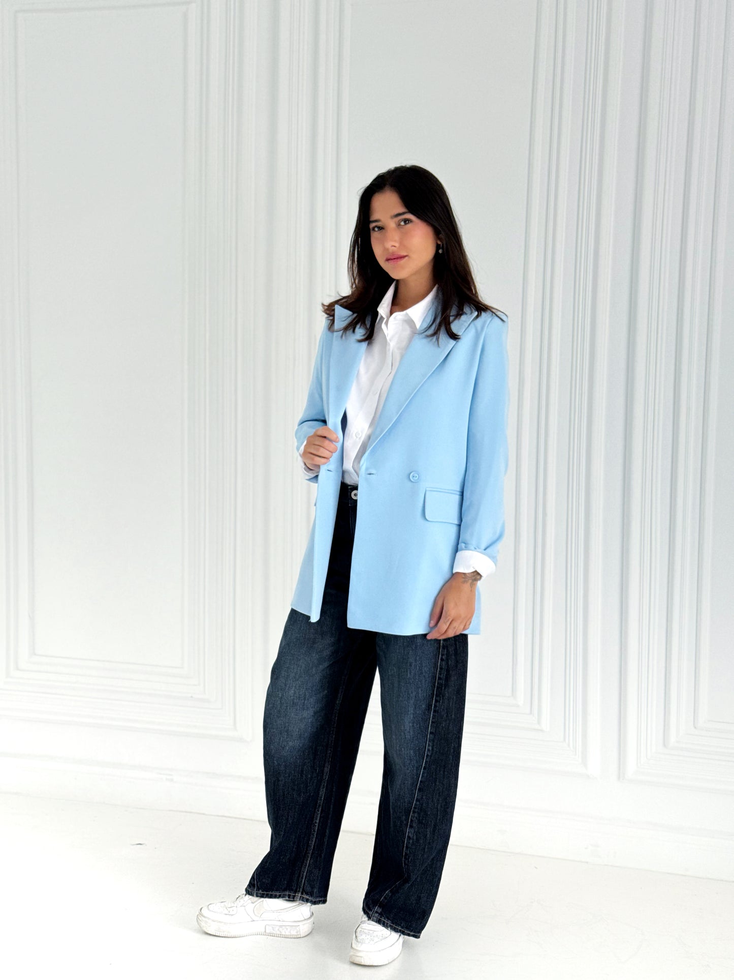 Relaxed Fit Blazer In Baby blue