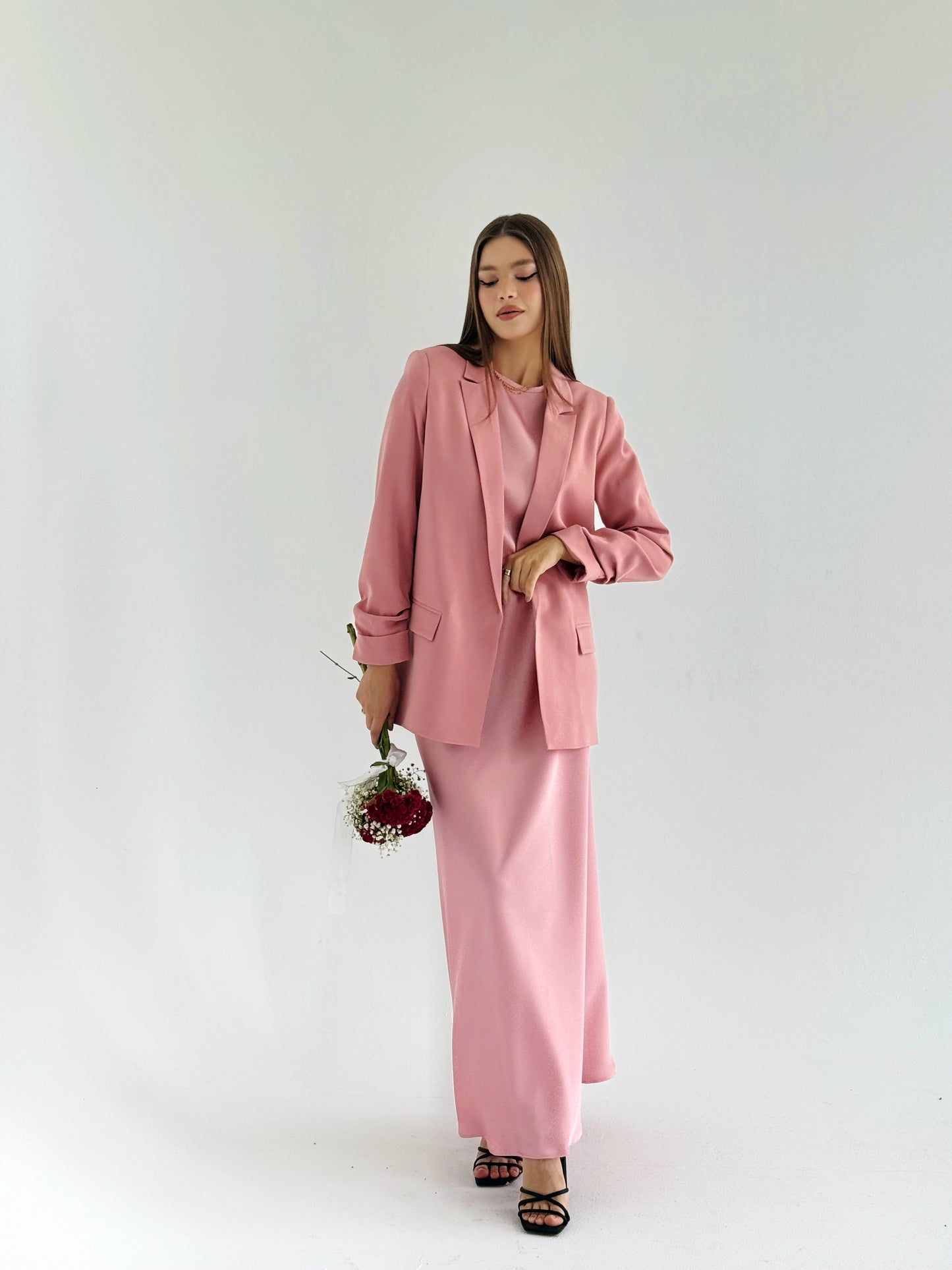 Satin Sleeveless Top & A-Line Skirt Set in pink