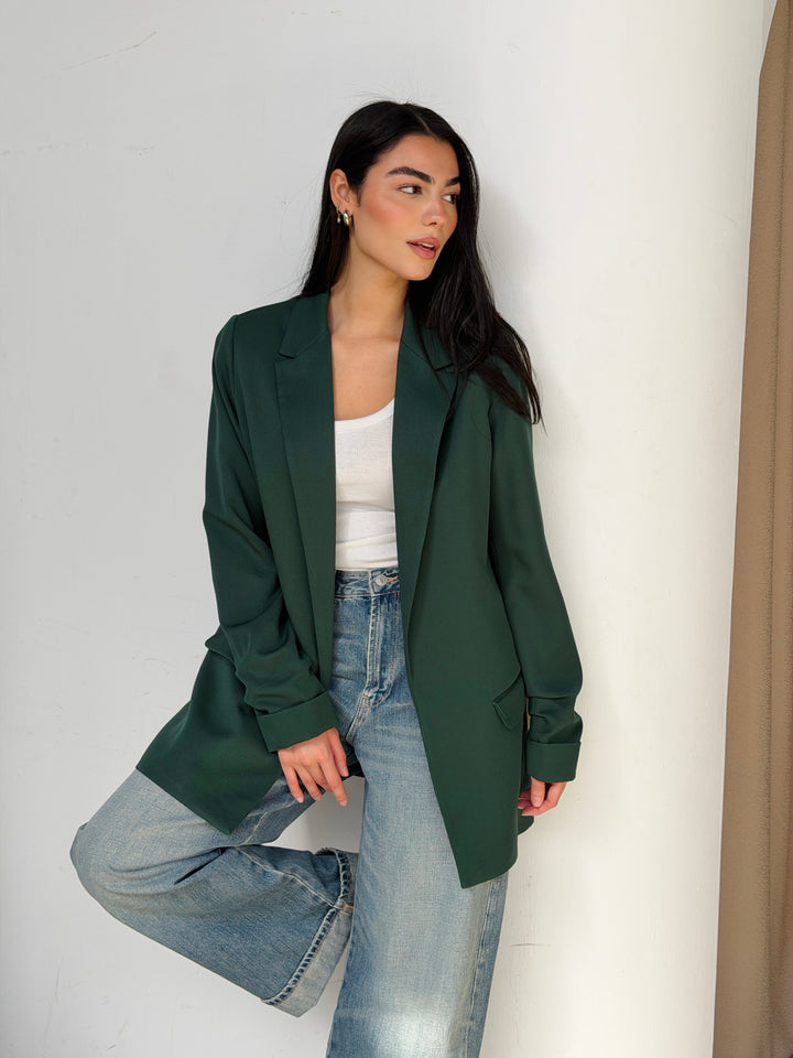 Ruffles Blazer In Dark Green
