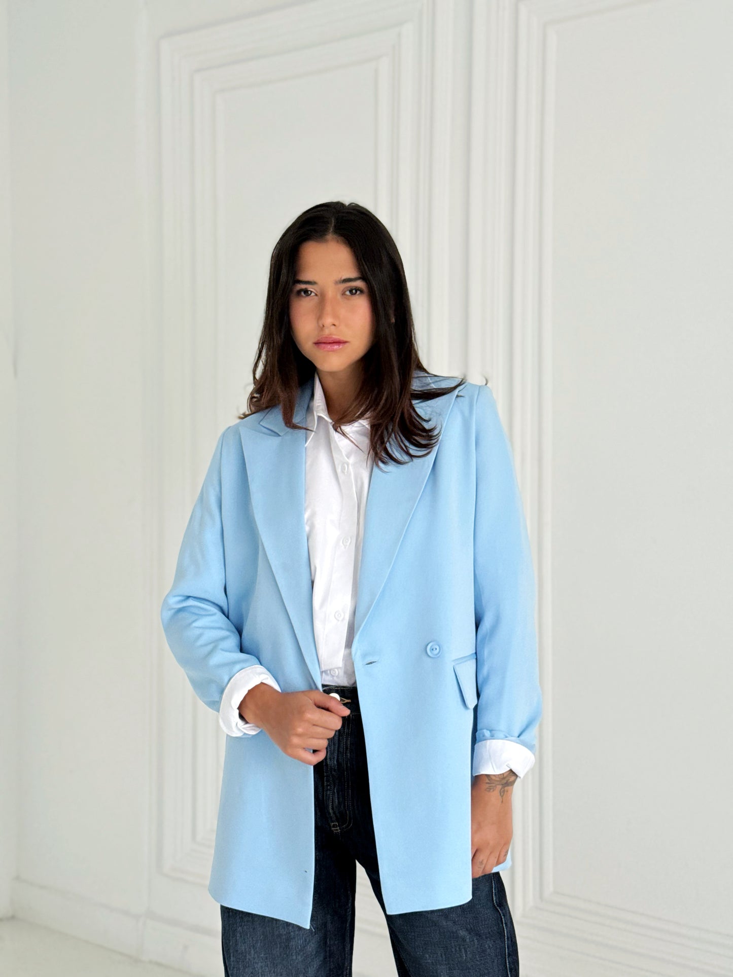 Relaxed Fit Blazer In Baby blue