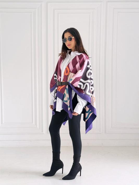 Wave suede cape with belt