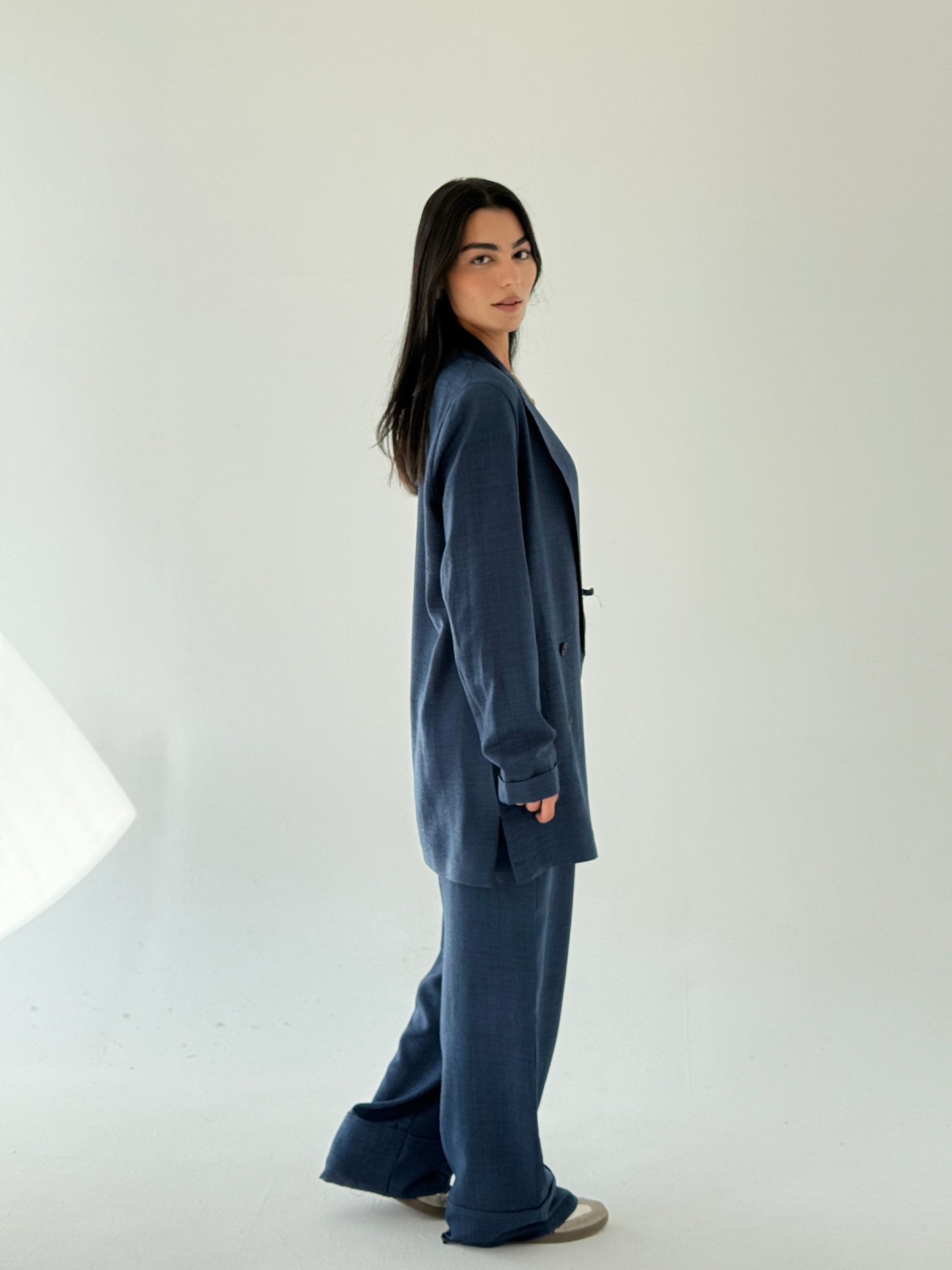 Effortlessly linen set in navy blue