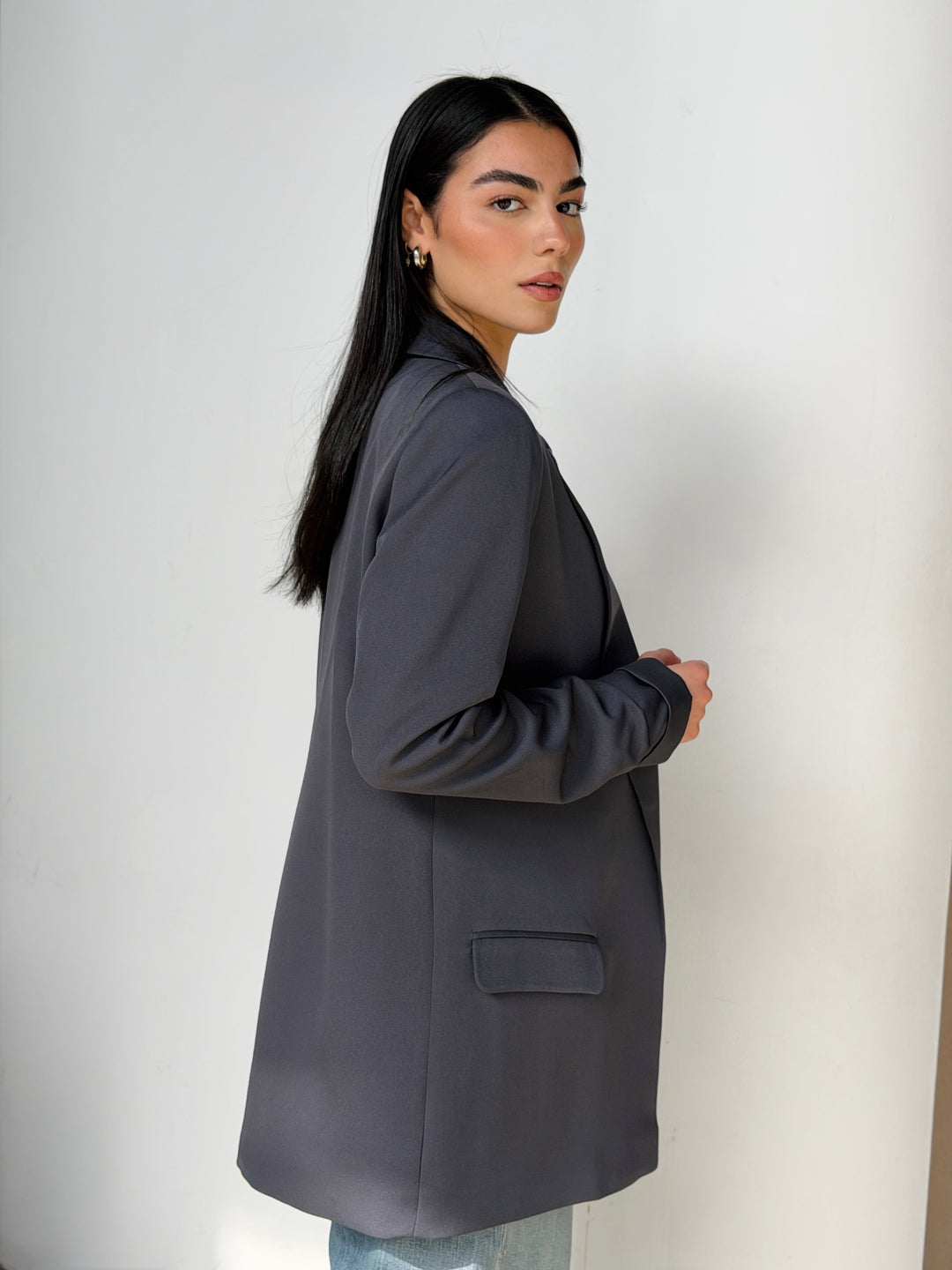Ruffled Blazer in Gray