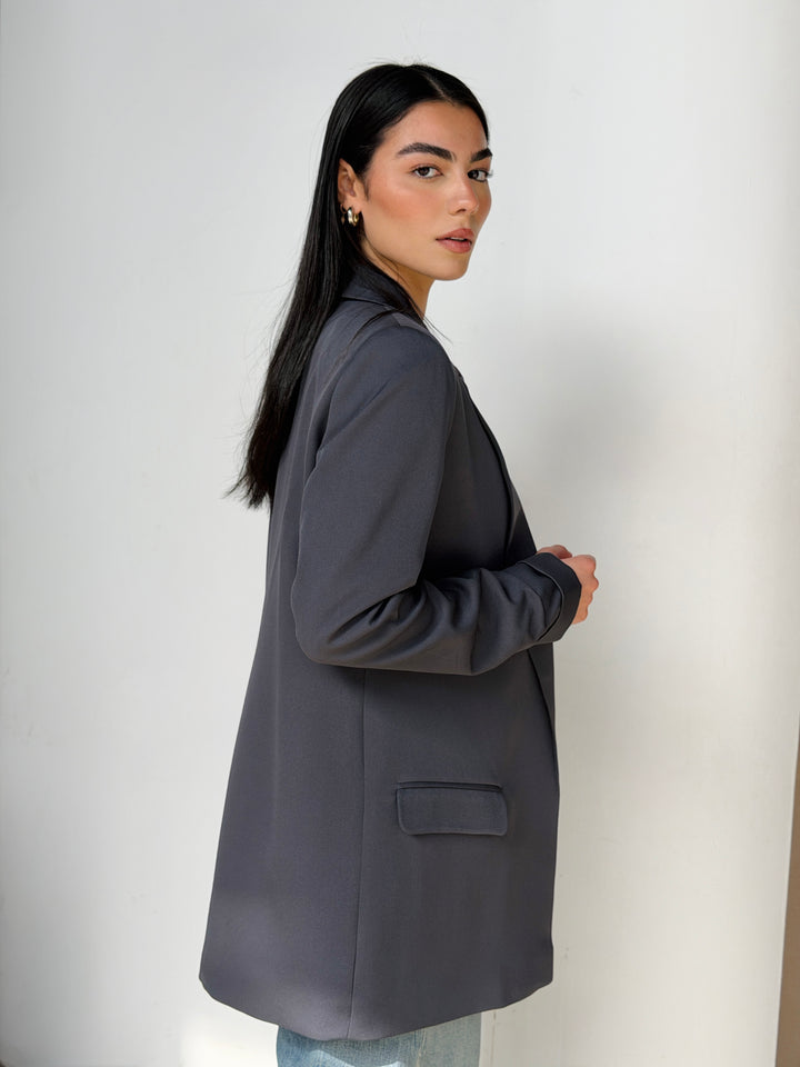 Ruffled Blazer in Gray