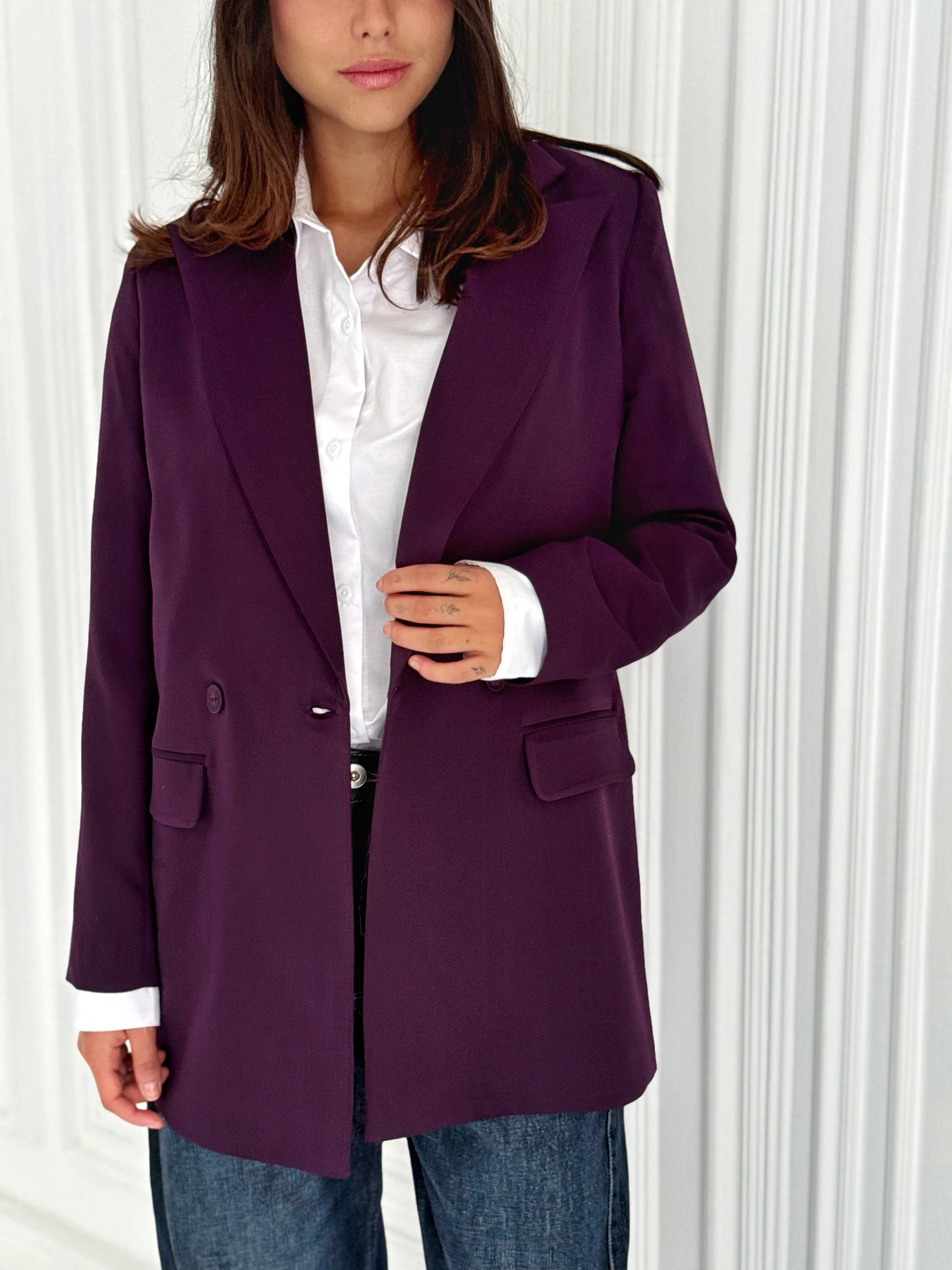 Relaxed Fit Blazer In Burgundy