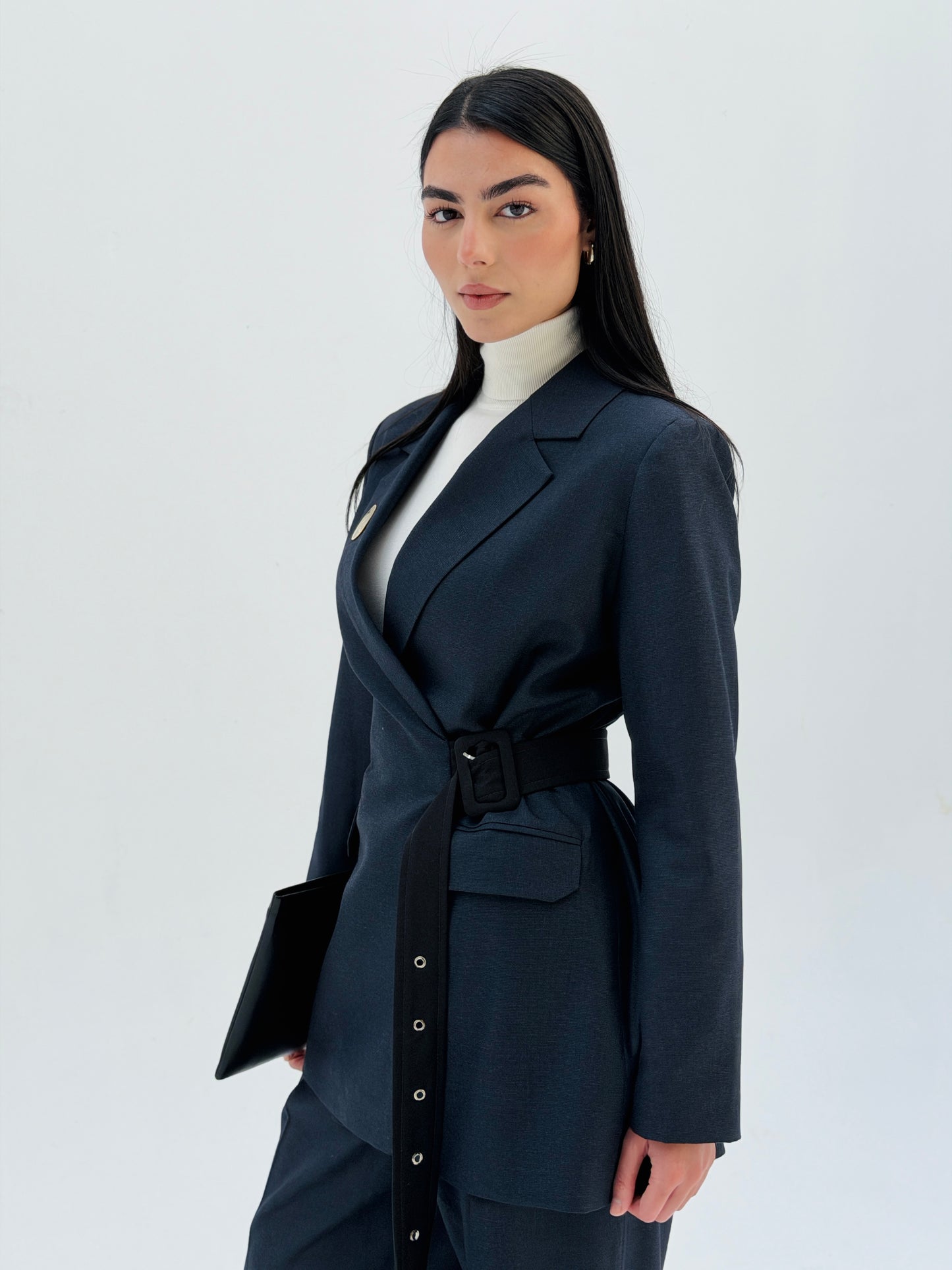 Belted suit in navy